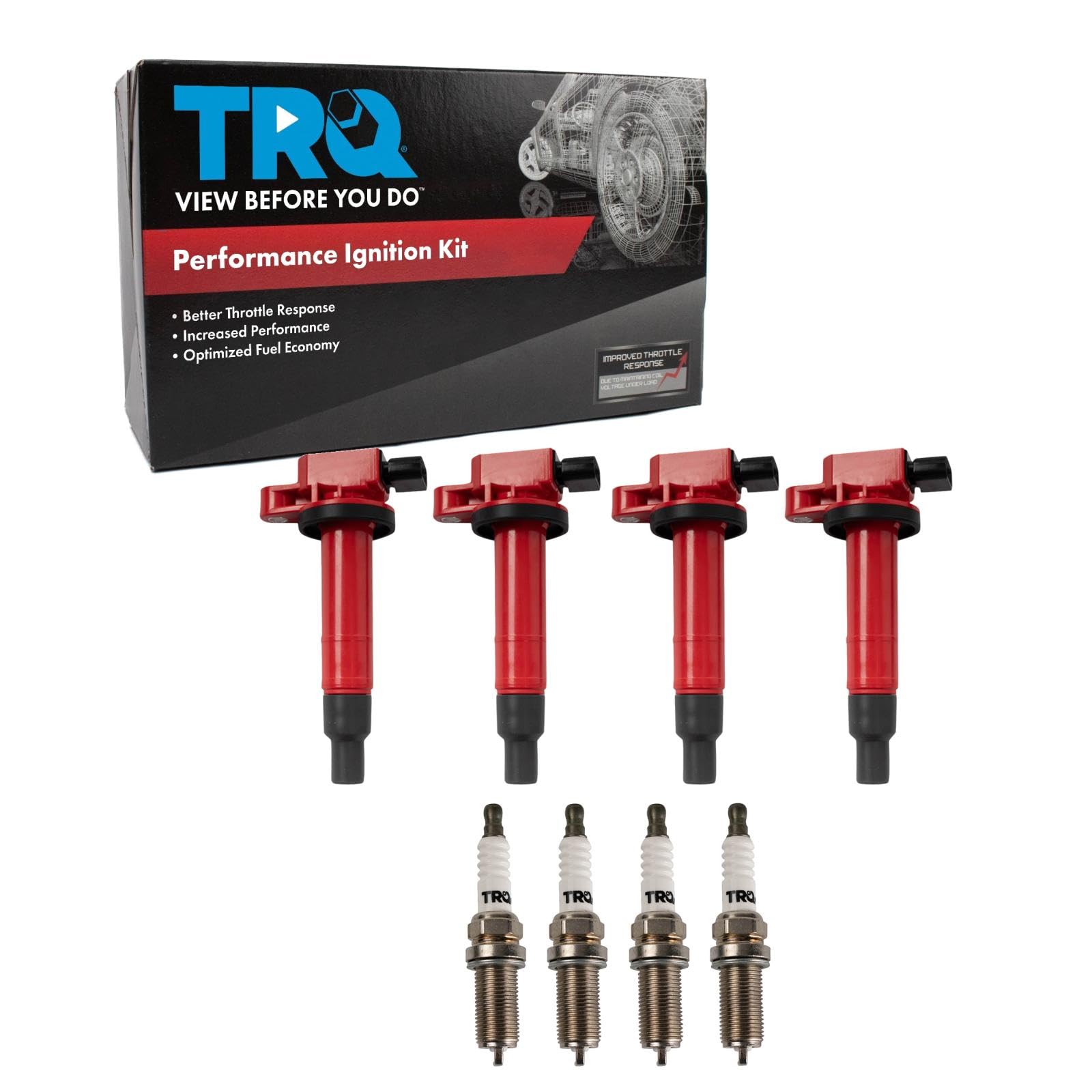 TRQ Ignition Coil and Spark Plug Kit - Compatible with 2004-2006 Scion xA xB, 2000-2005 Toyota Echo, 2001-2009 Prius, 2012-2019 Prius C, 2007-2018 Yaris - High Performance Replacement Parts for Smoother Engine Start & Better Fuel Efficiency