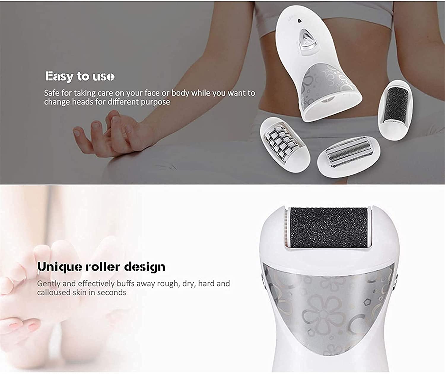 3-in-1 Rechargeable Epilator for Women - Electric Hair Removal Device with Foot File for Legs, Underarms & Bikini Area | Smooth Skin Solution for Home & Travel Use