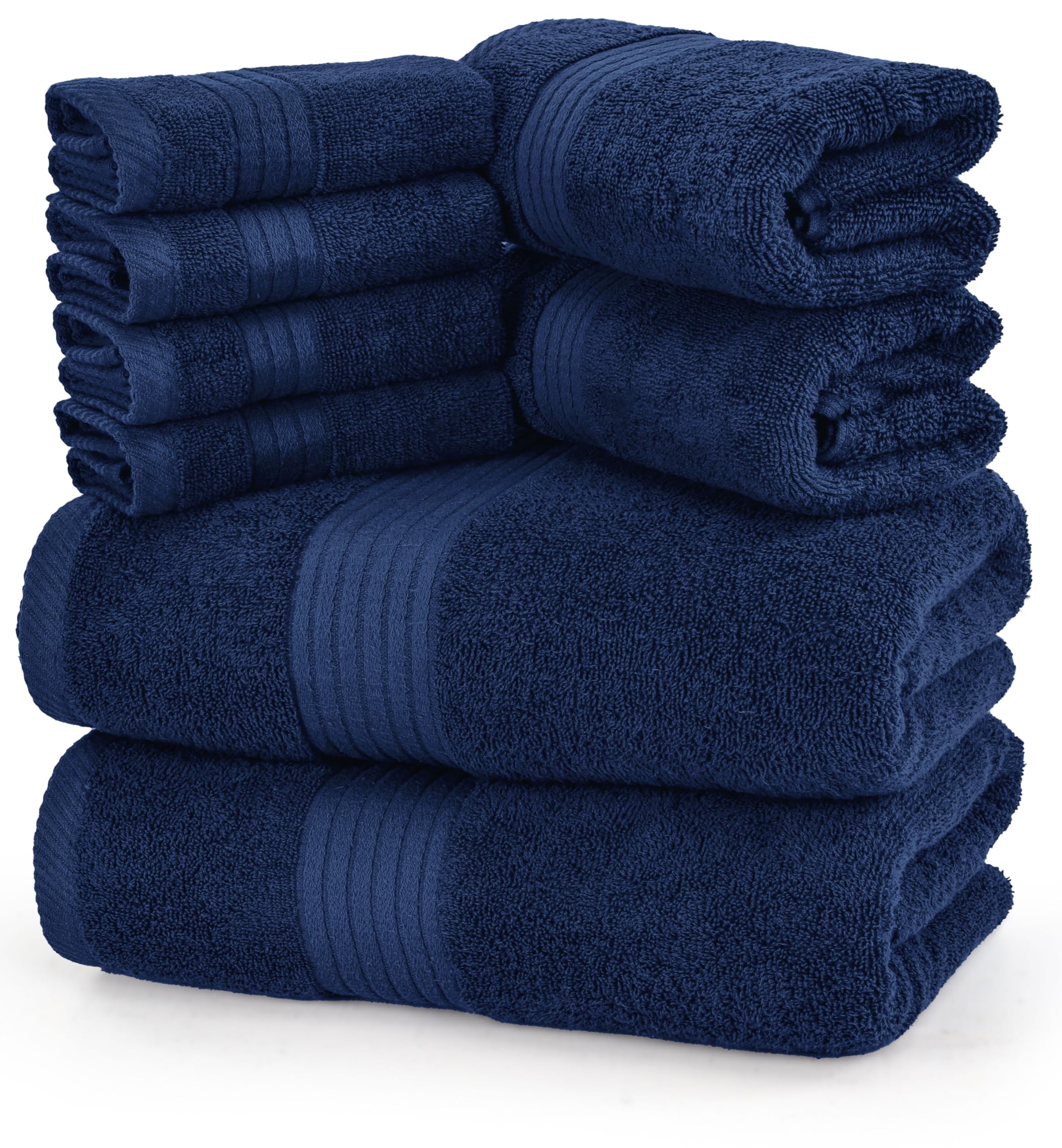 Premium 8-Piece Utopia Towels Set - 2 Bath Towels, 2 Hand Towels & 4 Washcloths - 100% Ring Spun Cotton - Ultra Absorbent & Soft - Perfect for Bathroom, Gym, Spa & Hotel Use - Navy Blue