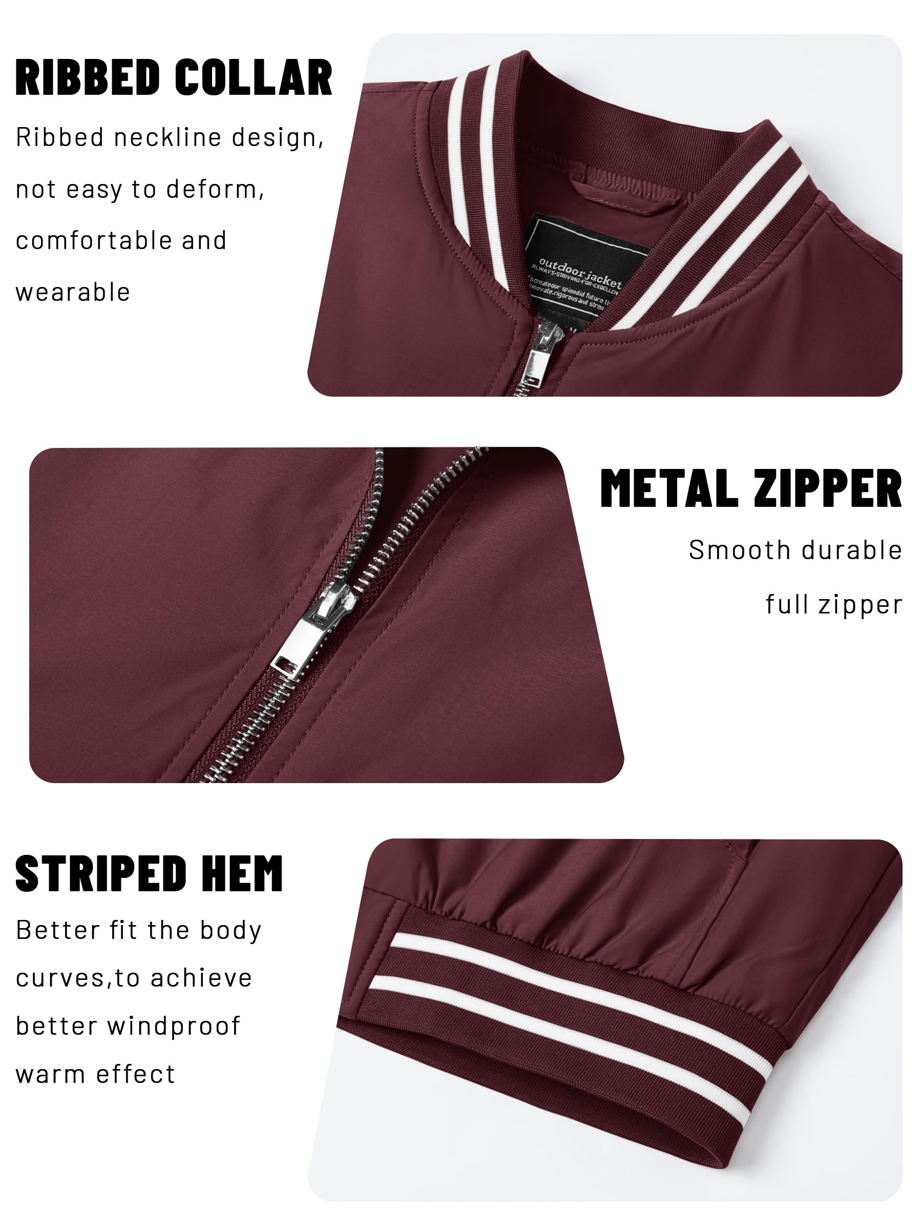 TACVASEN Men's Lightweight Jacket - Windproof Bomber Jacket with Zipper & Pockets for Spring/Fall | Perfect for Outdoor Activities, Travel & Casual Wear