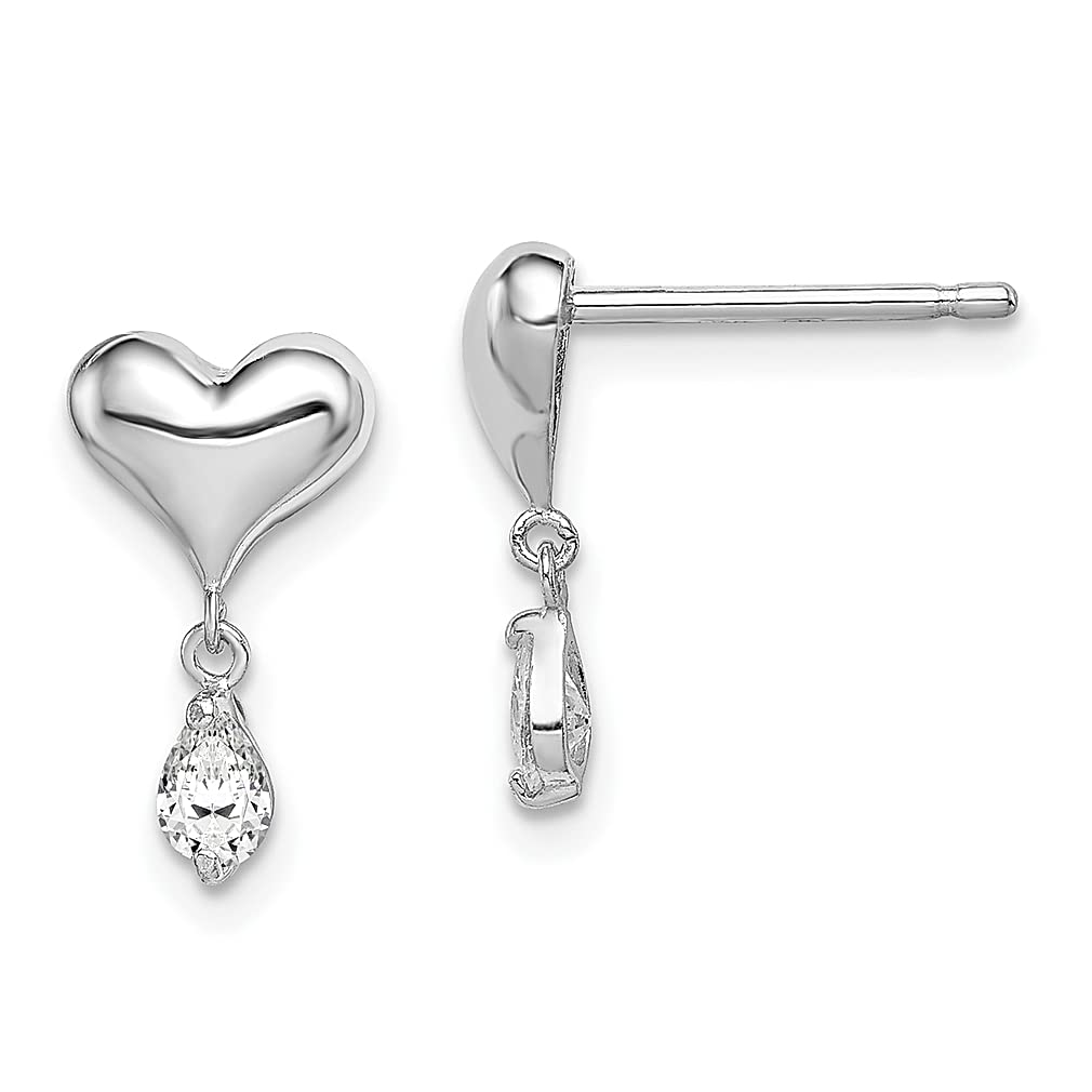925 Sterling Silver Cubic Zirconia Heart Drop Dangle Earrings for Women - Elegant Stud Post Fine Jewelry Gift for Her - Perfect for Valentine's Day, Anniversary, Birthday & Special Occasions