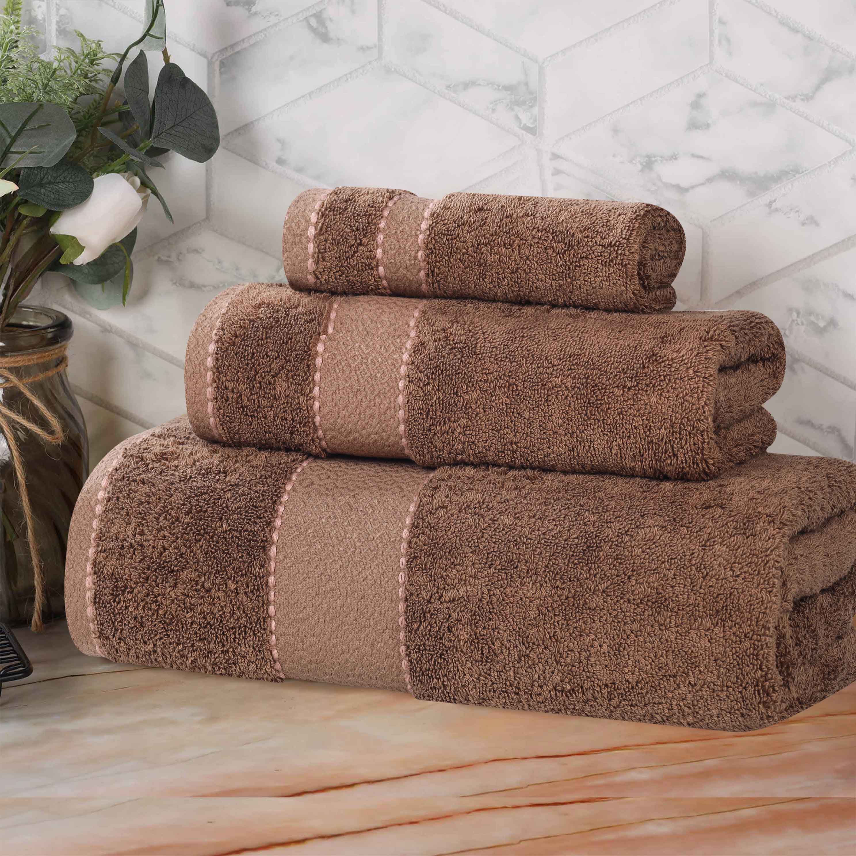 Premium 3-Piece Giza Cotton Towel Set - Ultra Absorbent & Soft Egyptian Dobby Weave - Perfect for Bath, Spa & Luxury Home Decor