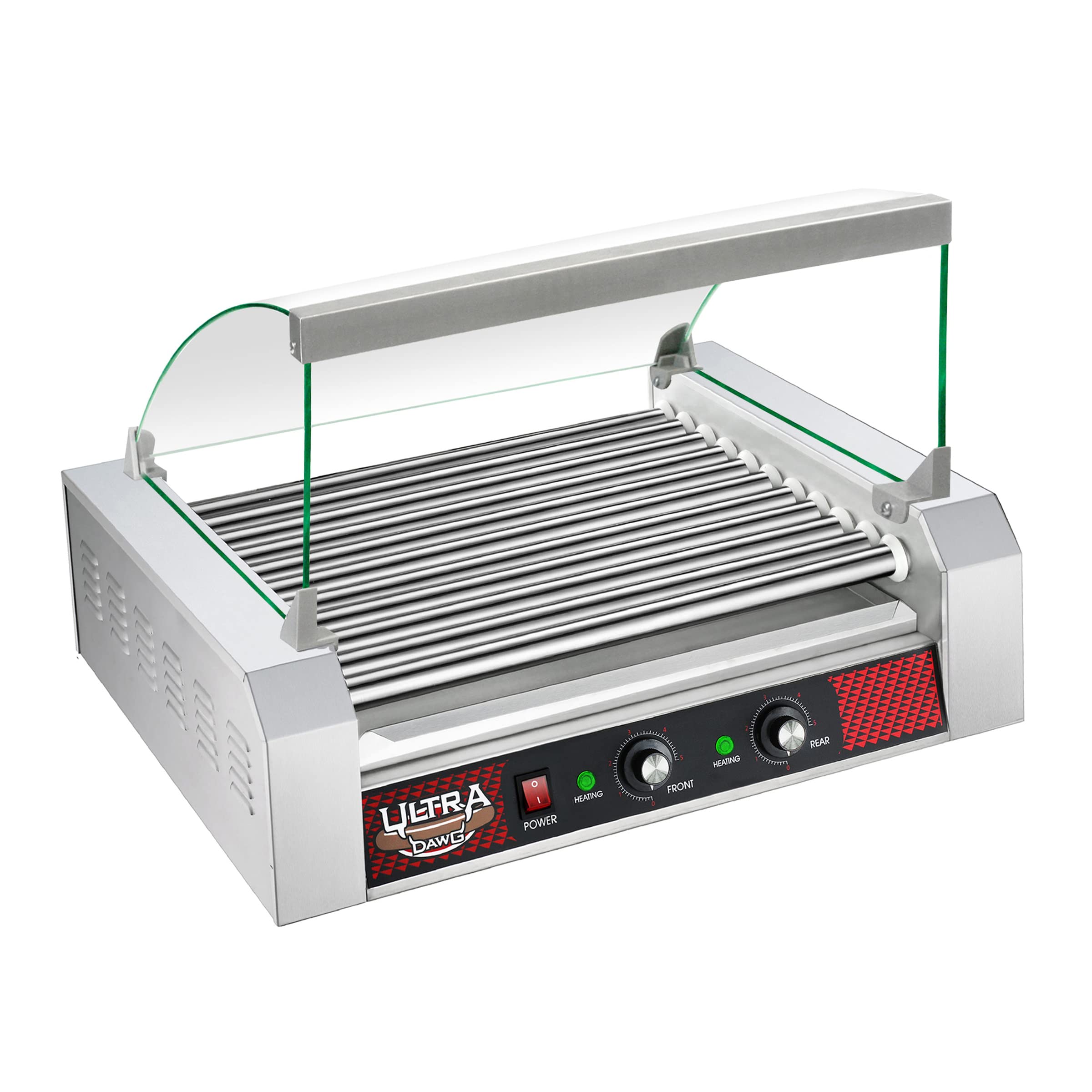 11-Roll Commercial Hot Dog Roller Machine with Tempered Glass Cover - Countertop Hot Dog Warmer Cooks 30 Hot Dogs, Brats & Sausages | Perfect for Restaurants, Carnivals & Food Trucks by Great Northern Popcorn