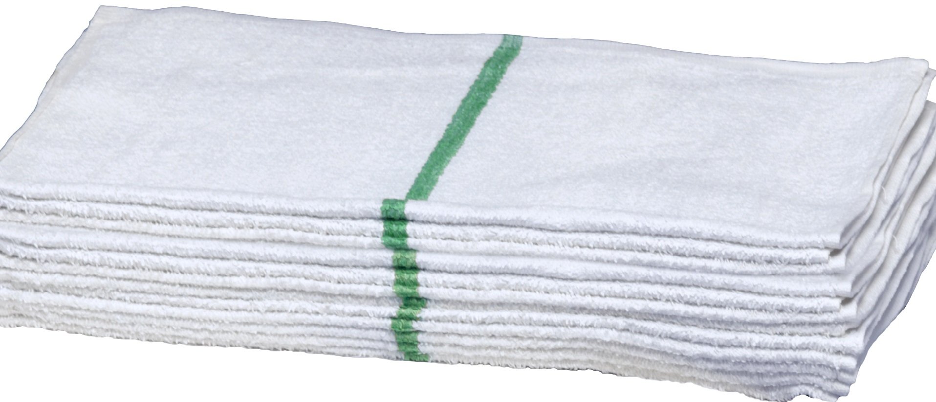 Atlas 24-Pack 100% Cotton Salon & Gym Hand Towels (16x27 Inches) - White with Green Stripe, Eco-Friendly & Absorbent for Hair Salons, Spas, Fitness Studios & Home Gym Use