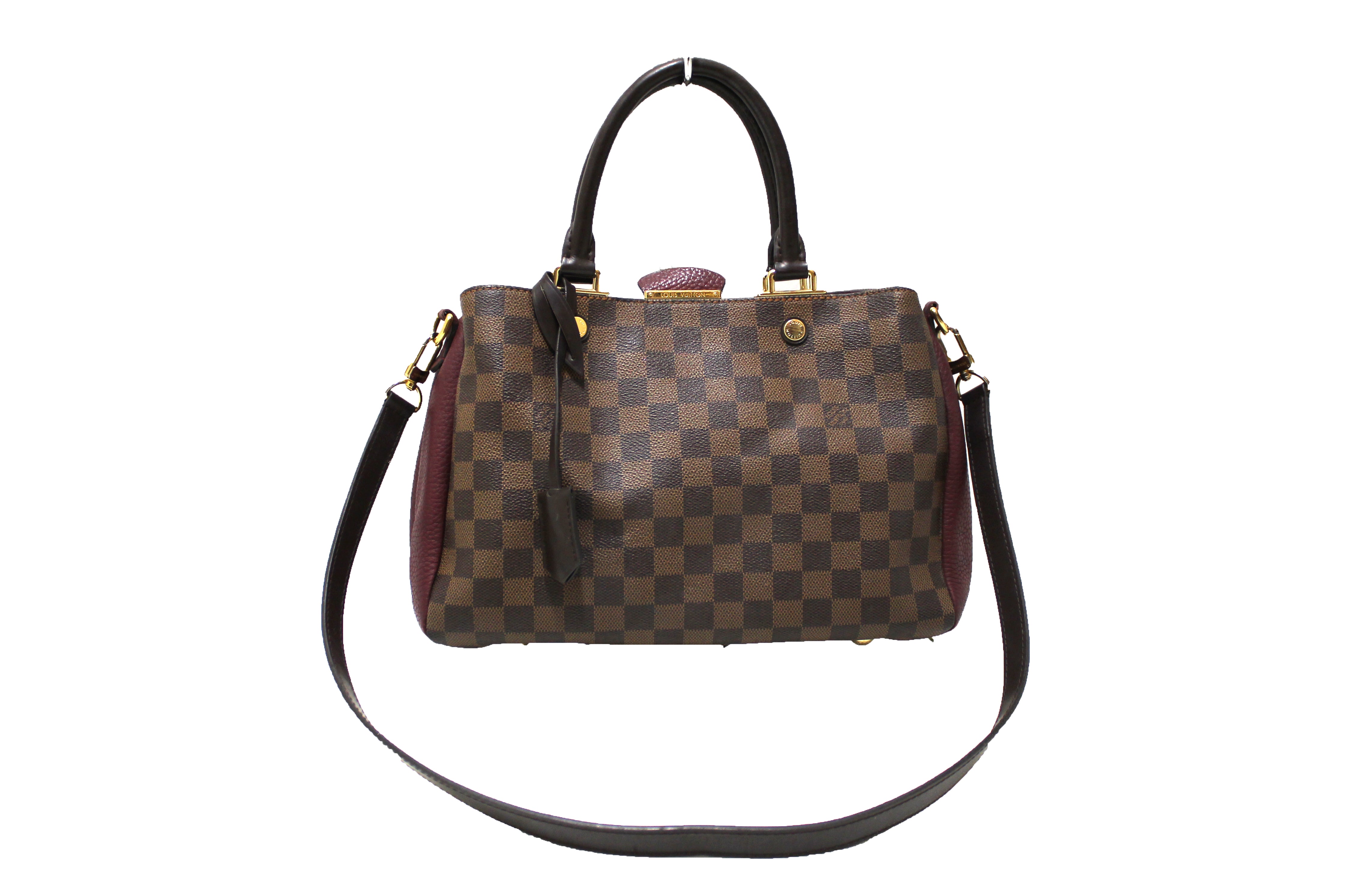 Authentic Louis Vuitton Damier Ebene Canvas Brittany Bag with Burgundy Leather - Luxury Designer Handbag for Women, Perfect for Work, Travel & Everyday Use