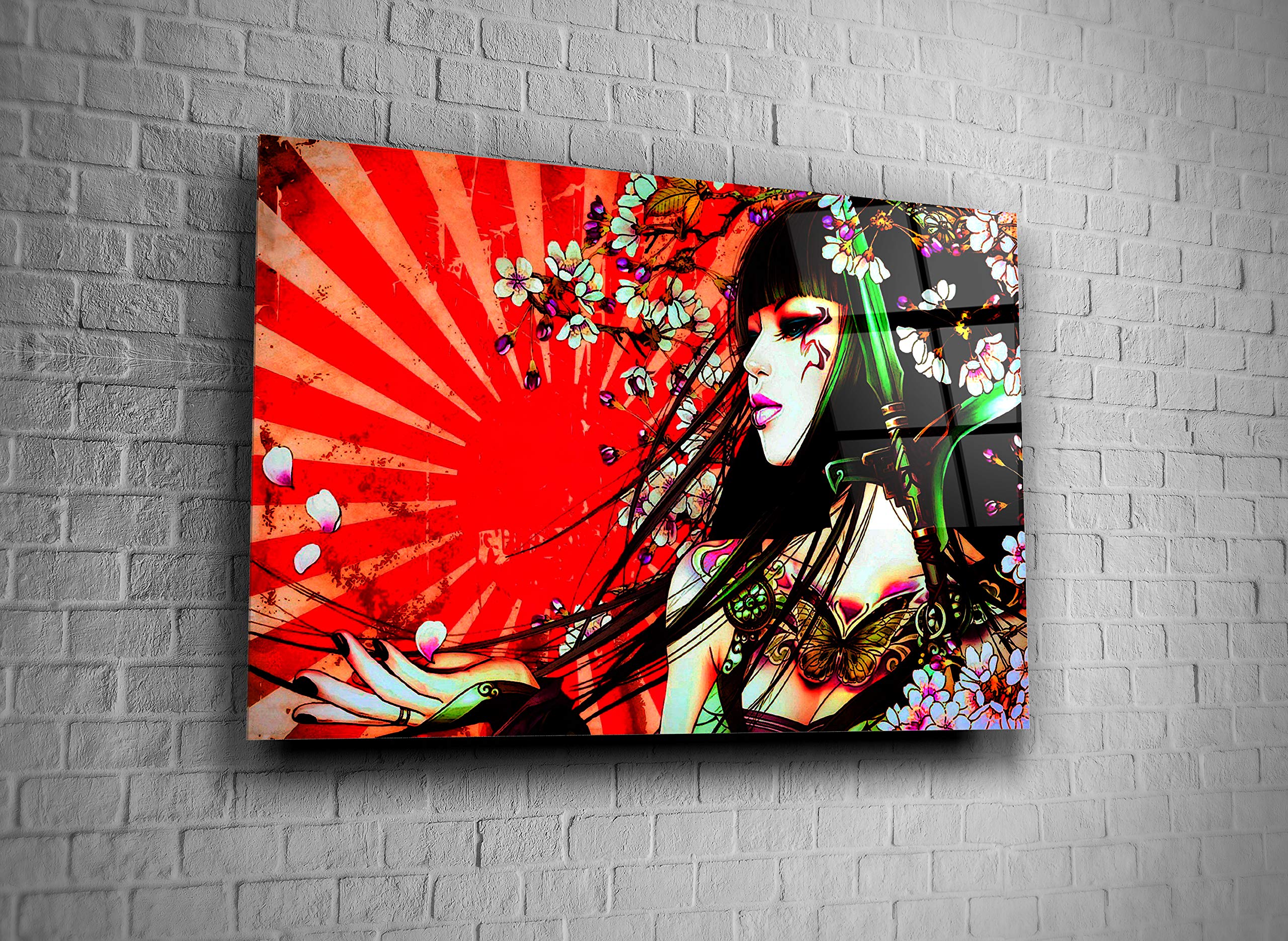 Samurai Geisha Anime Japan Print Tempered Glass Wall Art - Premium Japanese Home Decor for Living Room, Bedroom & Office