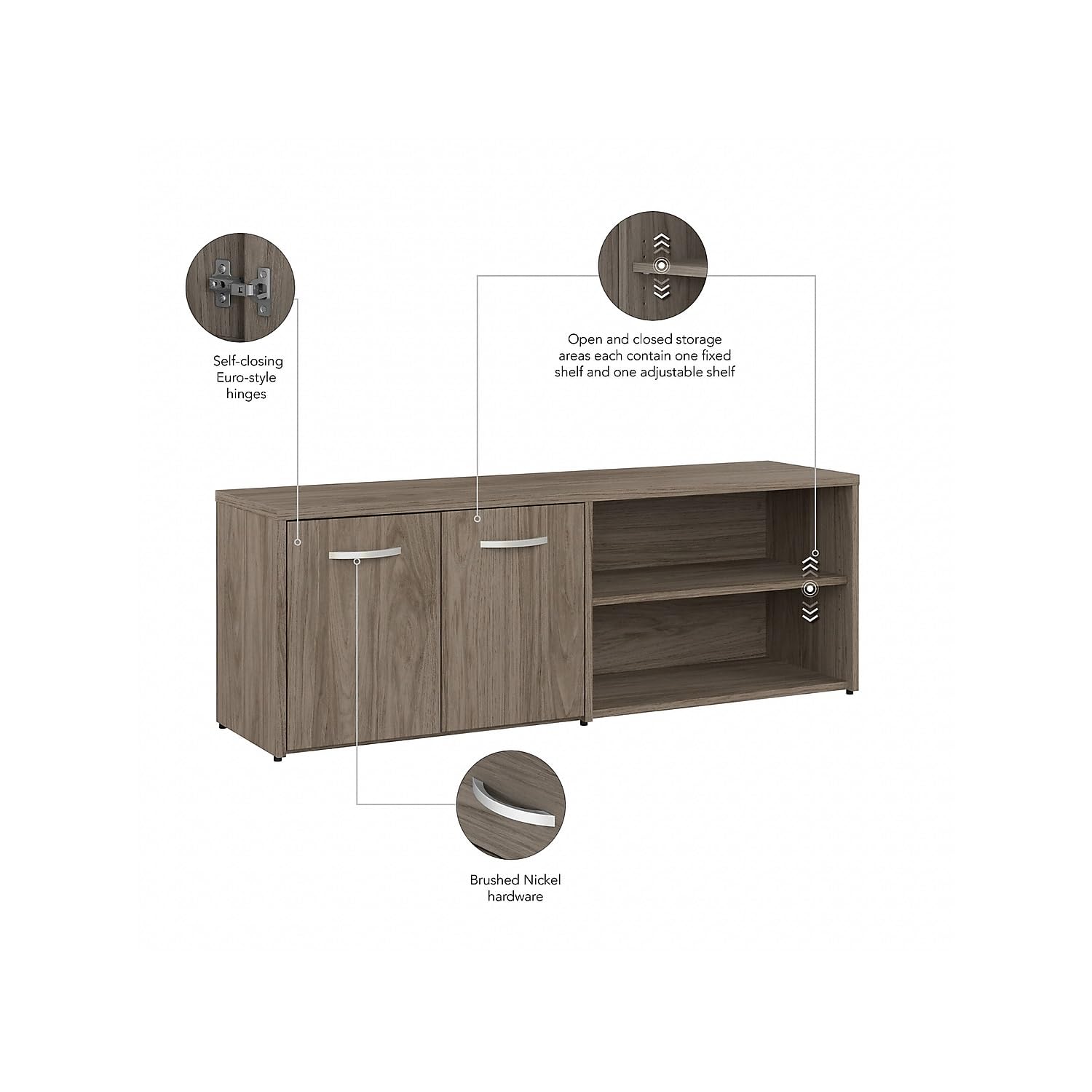 Bush Business Furniture Studio C Low Storage Cabinet with Doors & Shelves - Modern Hickory Office Organizer for Files, Supplies & Equipment