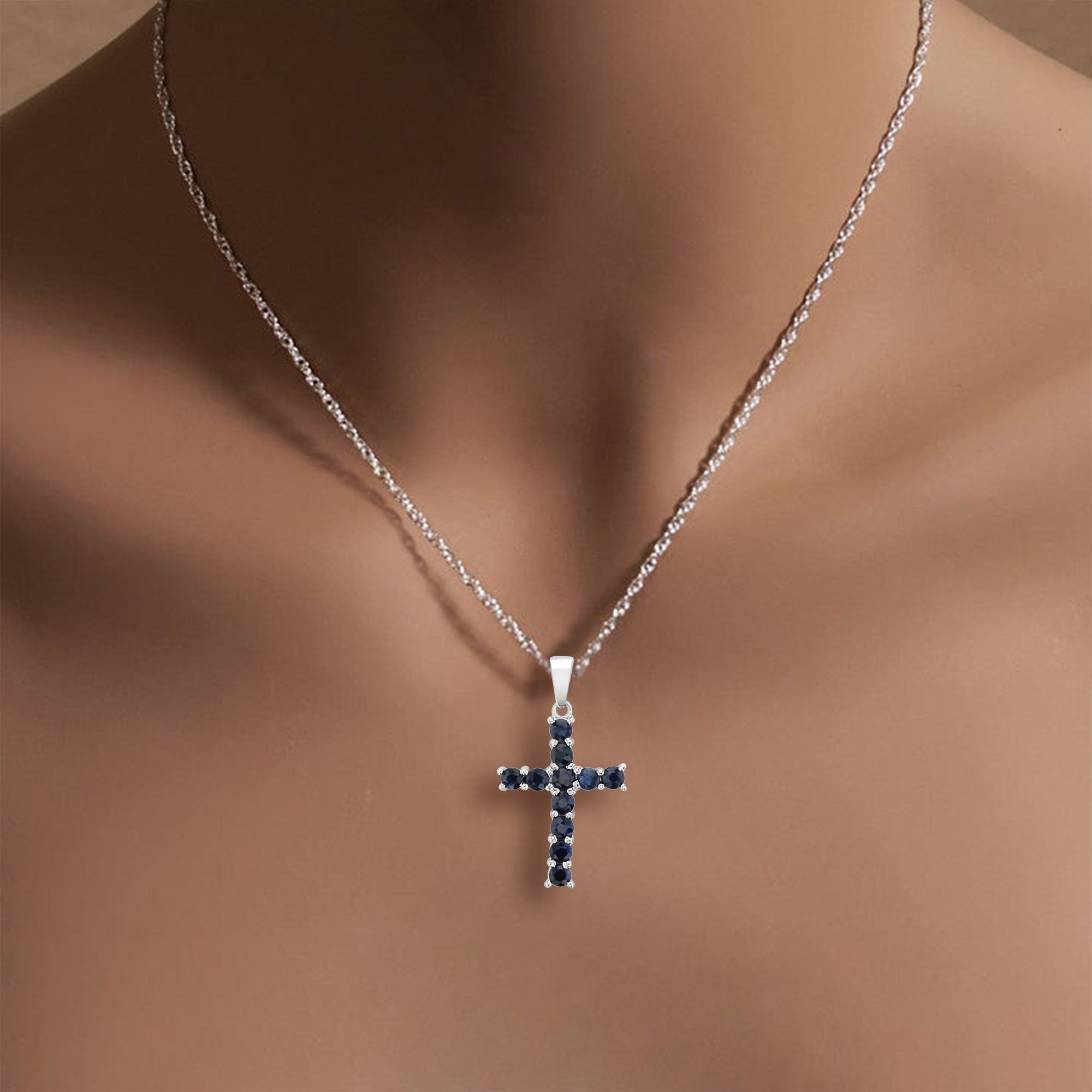 Elegant Sapphire White Gold Cross Necklace for Women - Perfect for Gifts, Weddings & Everyday Wear