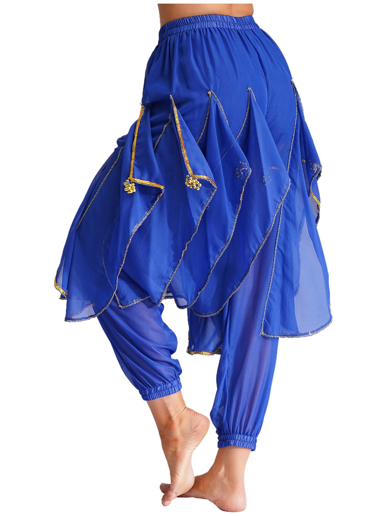 Women's Belly Dance Costume - Ruffle Harem Pants with Gold Trim for Tribal Arabic Dance & Halloween | Comfortable & Stylish for Performances, Parties & Festivals