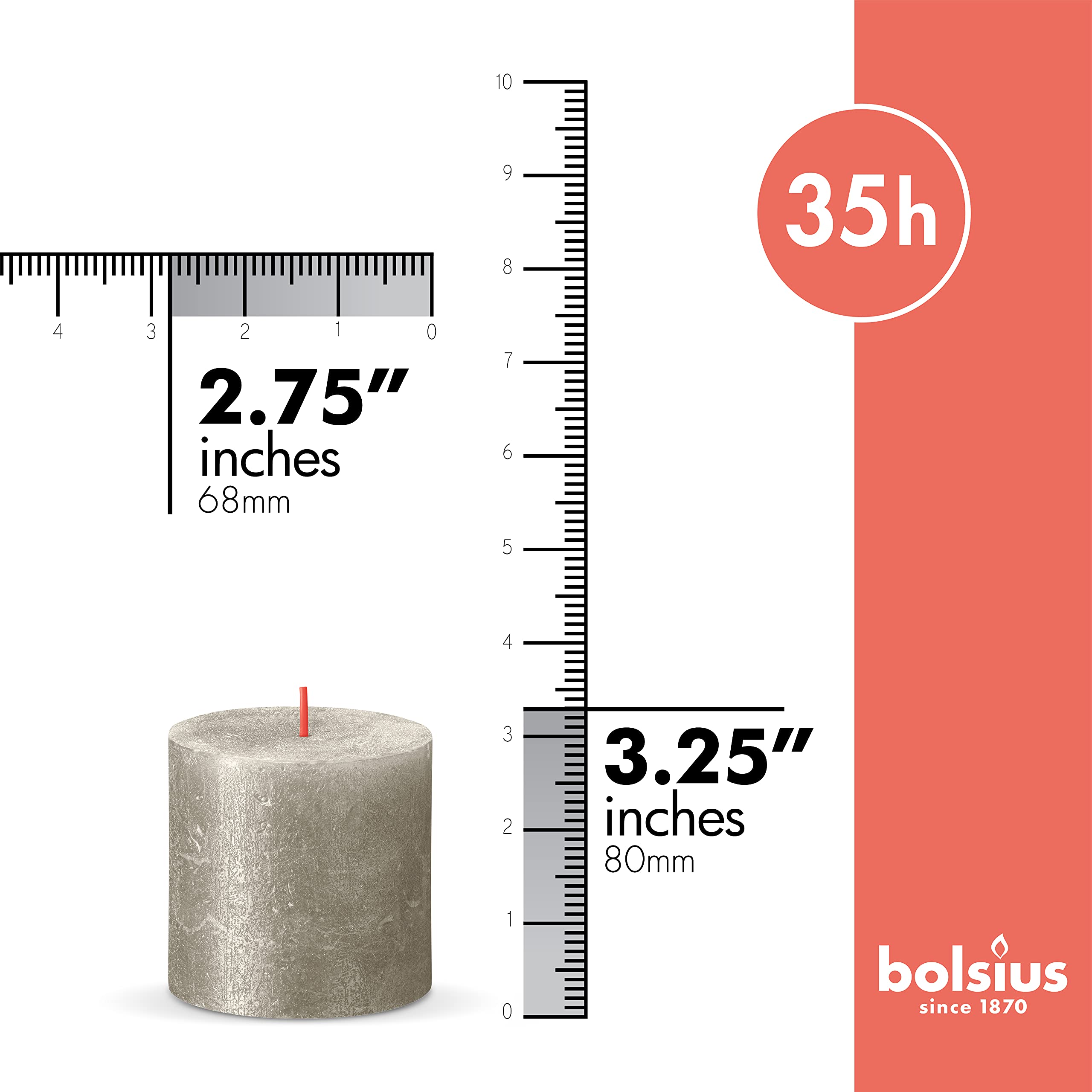 BOLSIUS Silver Shimmer Metallic Pillar Candles 4 Pack - 2.75