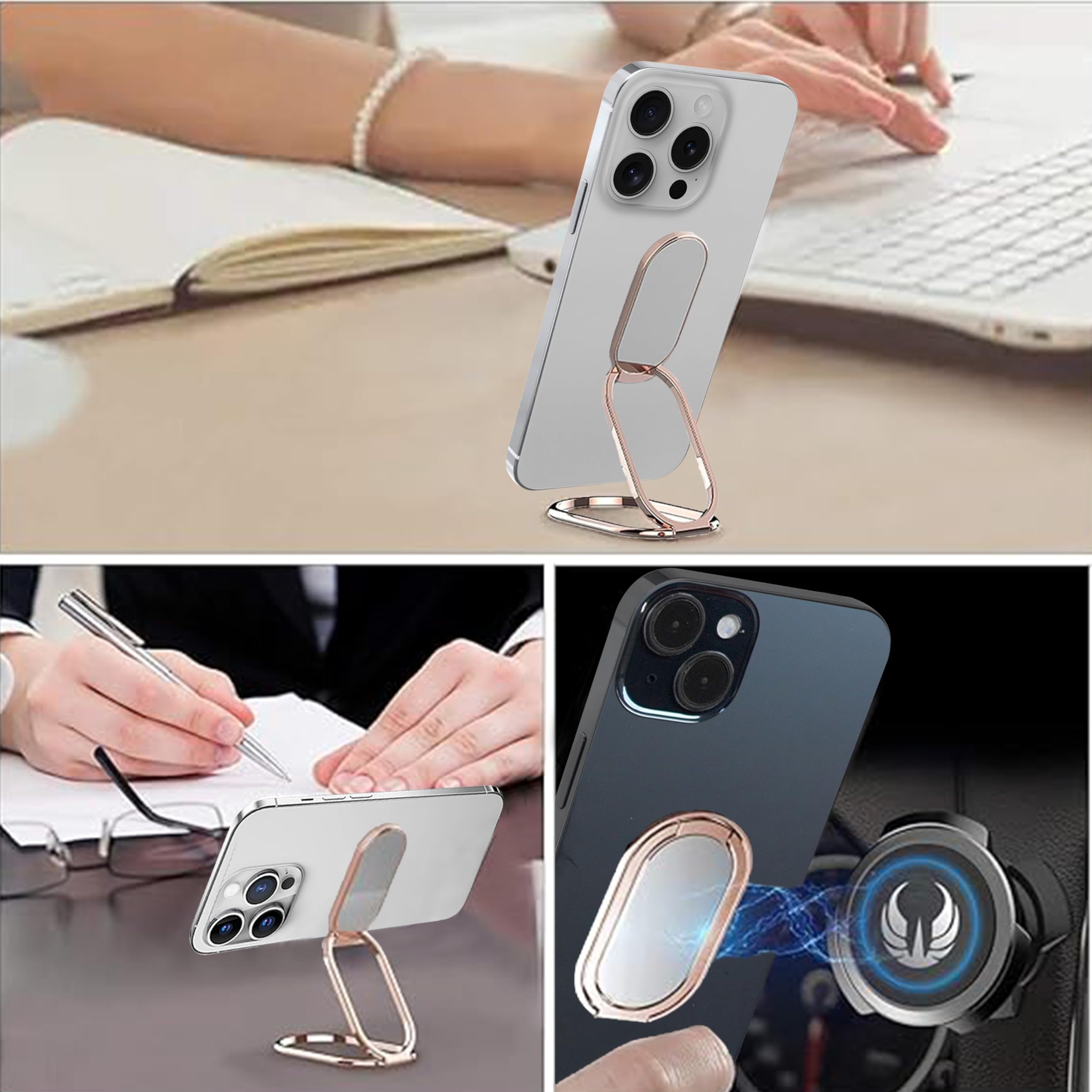 360° Foldable Phone Ring Holder for Magnetic Car Mount - Rose Gold
