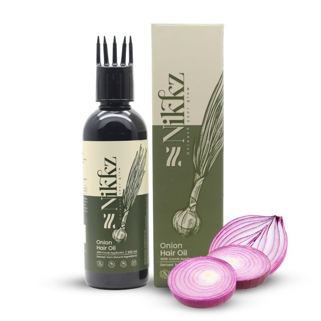 Nikkz Onion Hair Oil for Hair Growth & Hair Fall Control - 100ml | Nourishes, Strengthens & Revitalizes Hair | Promotes Thicker, Healthier Locks | Perfect for Daily Scalp Massage & Damaged Hair Repair