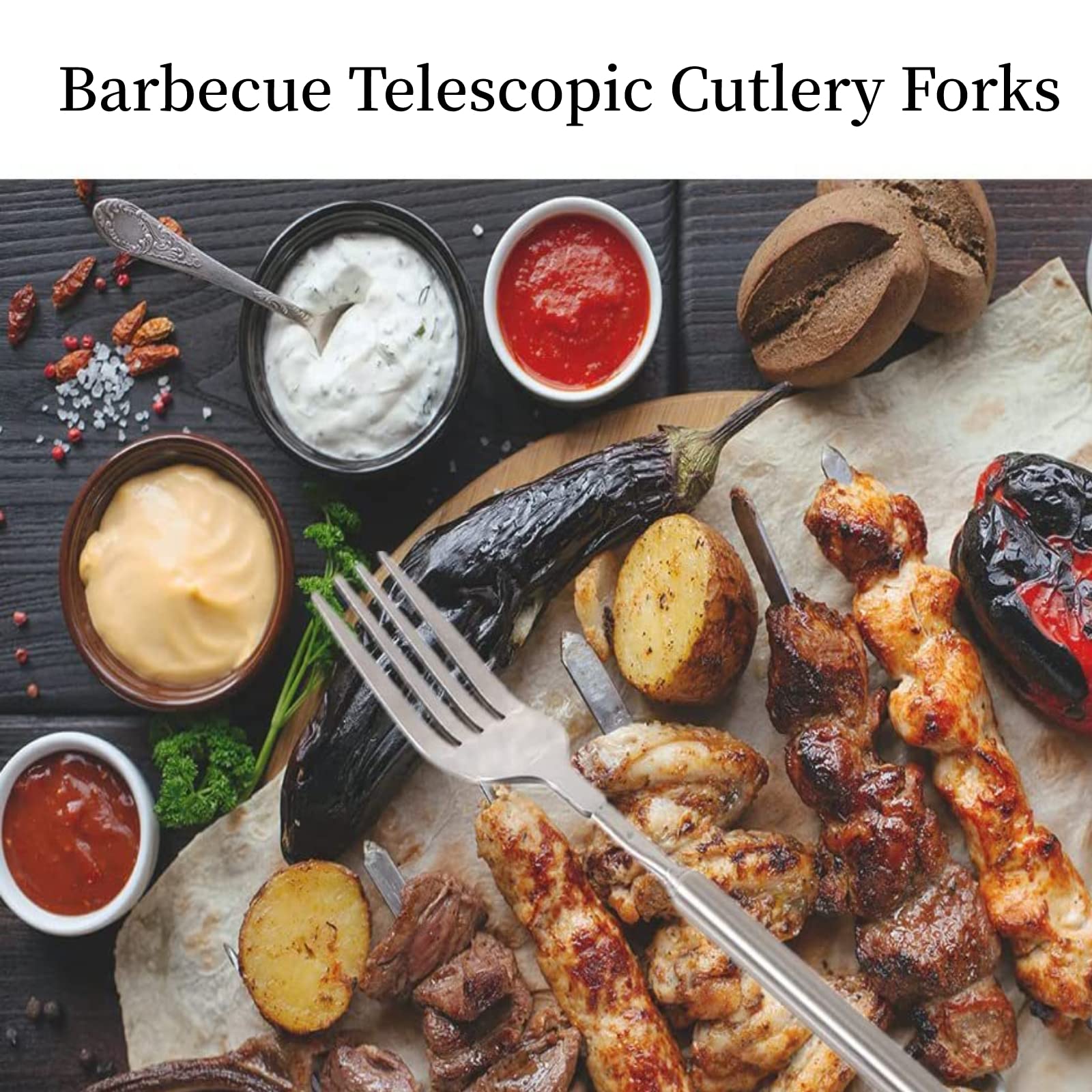 5Pcs Extendable BBQ Forks - Stainless Steel Telescopic Forks (8.7-25.4 Inch) for Dessert, Fruit, Barbecue & Toasting - Perfect for Outdoor Picnics, Camping & Family Gatherings
