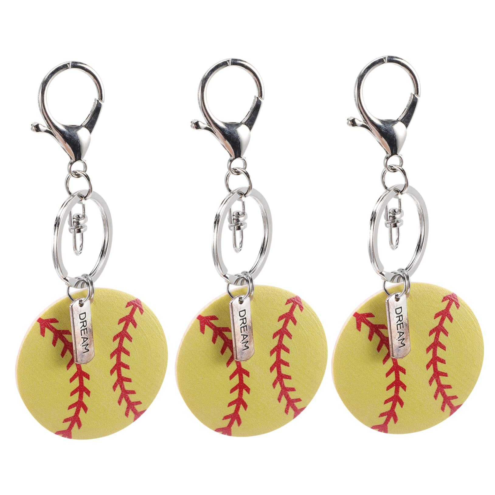 BIUDECO Unbreakable Softball Keychains 3 Pack - Durable Wooden & Alloy Sports Keychains for Fans - Perfect for Gifts, Backpacks, and Team Spirit Accessories