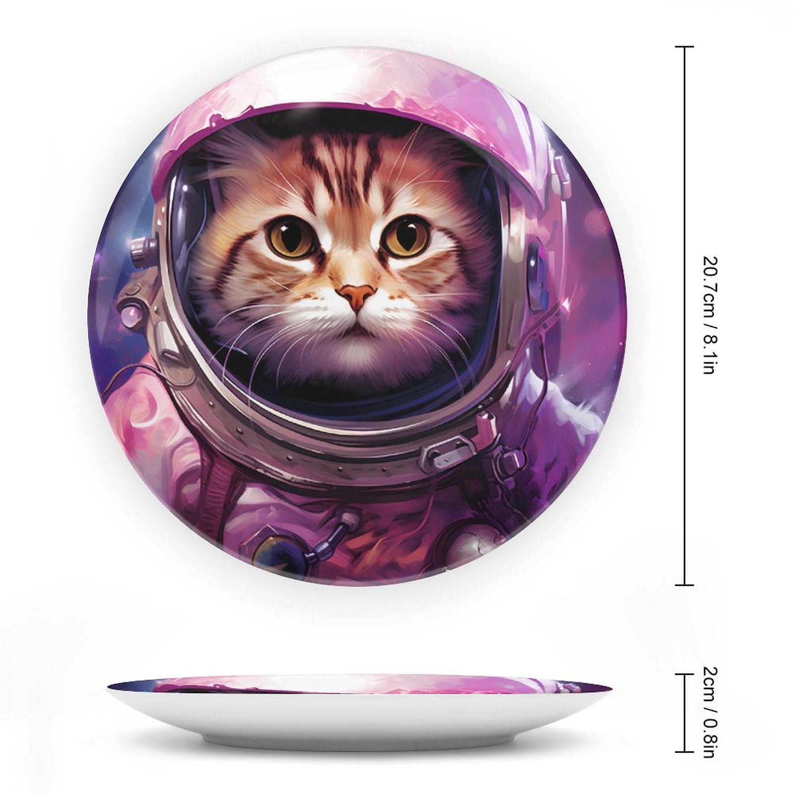 Space Cat Ceramic Decorative Plate with Stand - Unique Kitchen & Home Decor for Dining Display | Perfect for Wall Art, Gift Giving, and Themed Dinner Parties