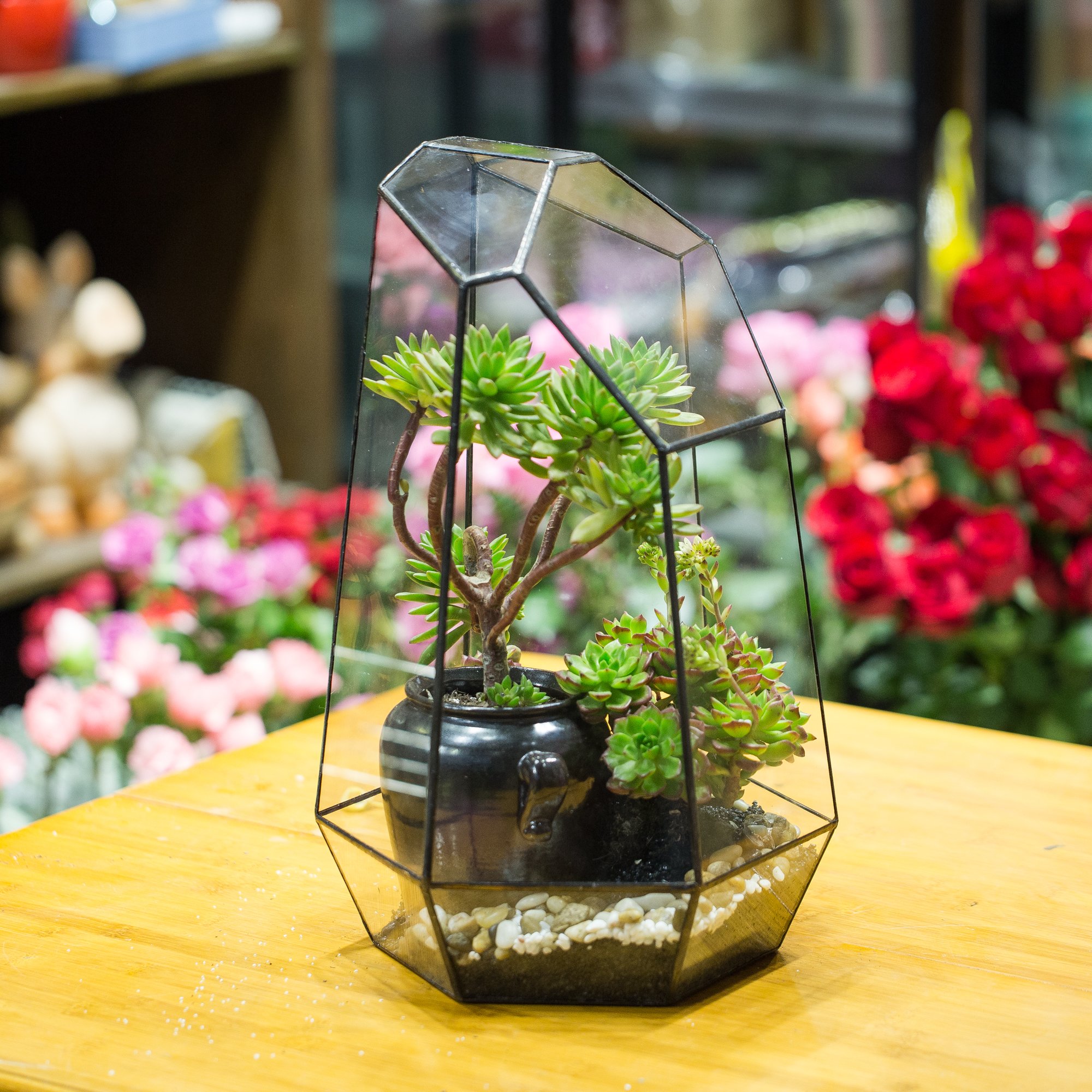 NCYP 16-Inch Large Geometric Glass Terrarium - Handmade Open Irregular Terrarium Pot for Air Plants & Succulents | Home Garden Decor, Tabletop Planter | Perfect for Living Room, Office & Wedding Centerpieces (No Plants/Door Included)