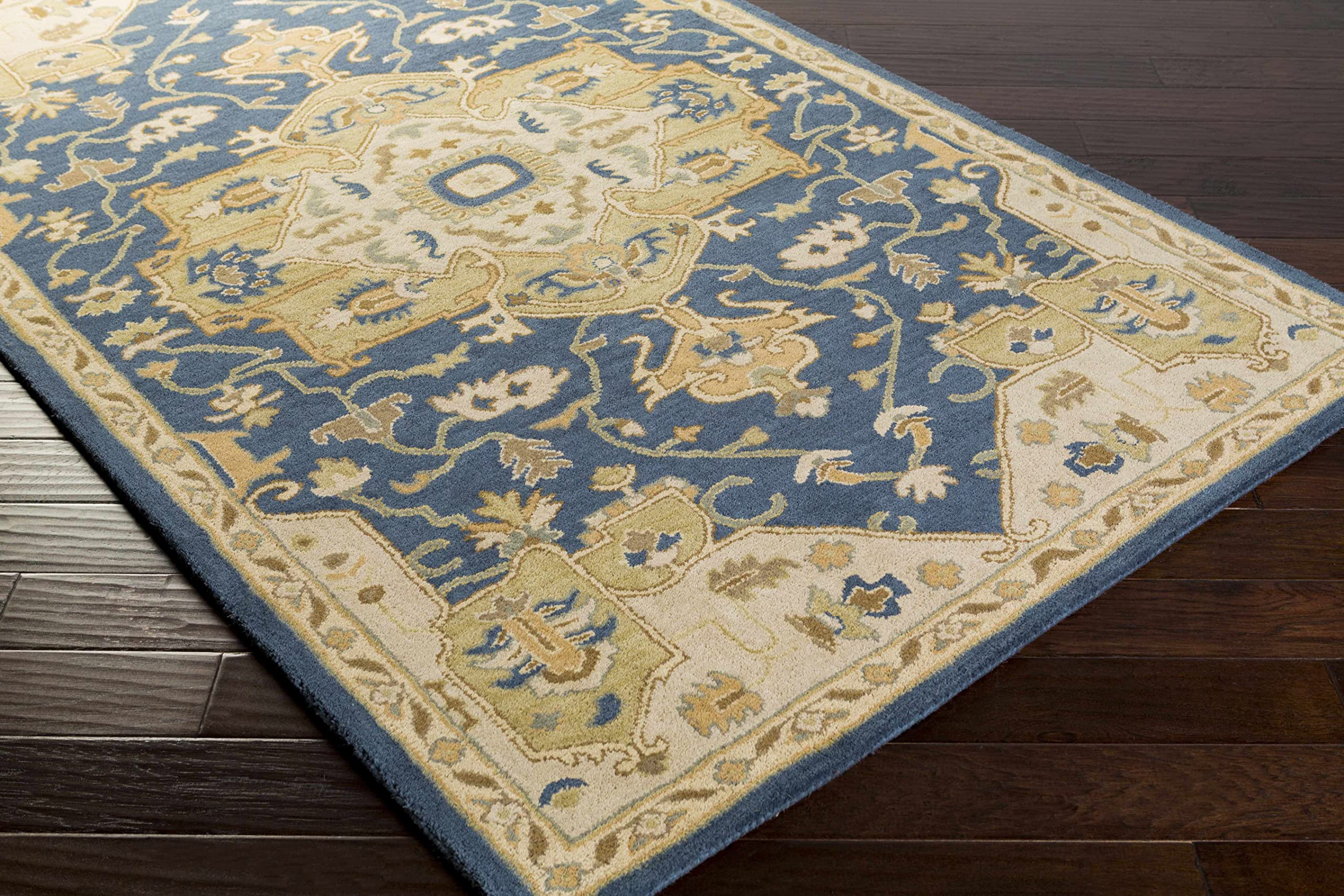 Premium Hauteloom Littleton Wool Area Rug 6' x 9' - Traditional Brown Blue Gray Handmade Rug for Living Room & Bedroom - Soft Durable Floor Covering for Home Decor, Cozy Comfort Underfoot