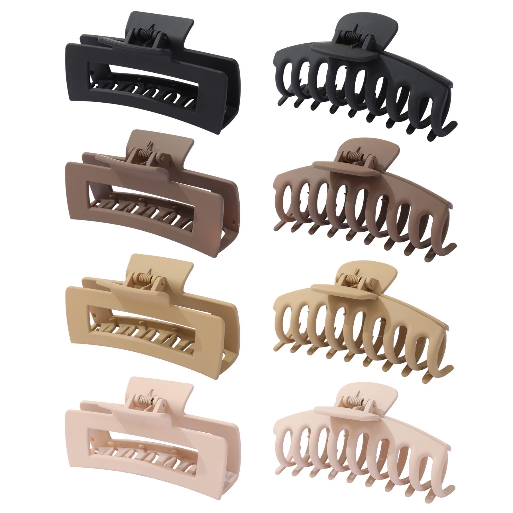 8 Pack Non-Slip Large Hair Claw Clips for Women & Girls - Perfect for Thick, Thin & Curly Hair - Great for Work, Gym, Travel & Everyday Styling