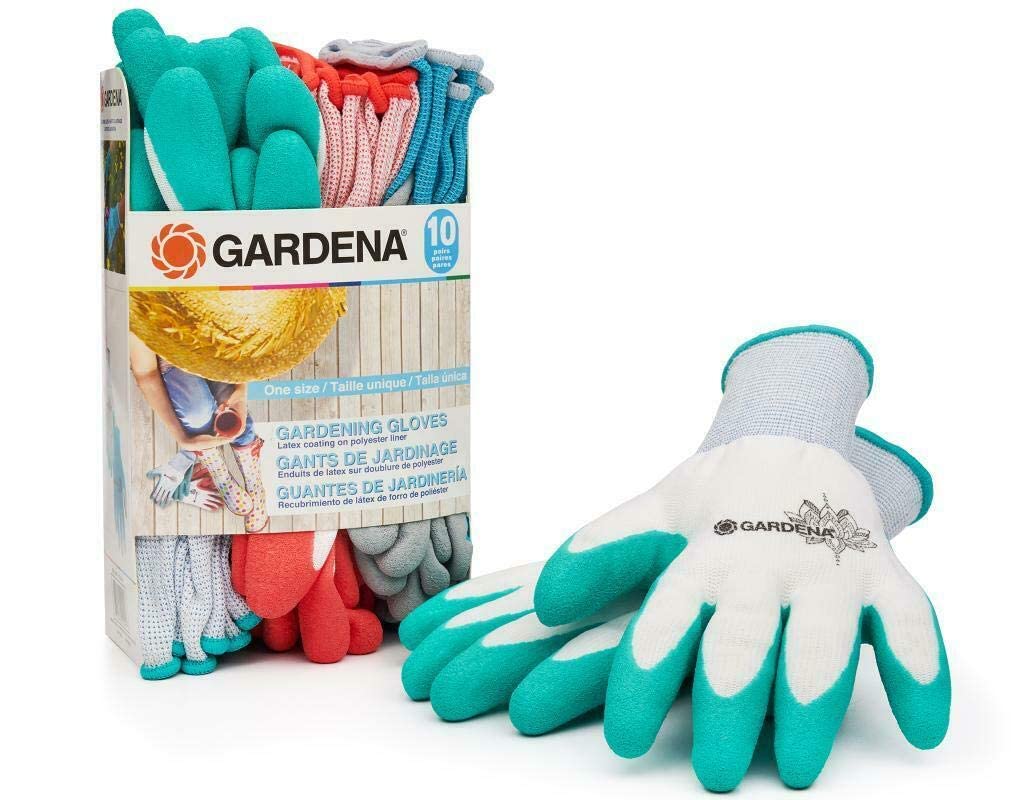 **Gardena Latex Gardening Gloves, 10 Pairs - Durable, Comfortable & Waterproof for Planting, Weeding & Outdoor Work**    (优化说明：   1. 将 