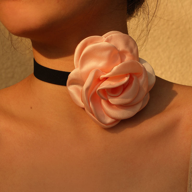Rose Phantom Flower Suede Choker Necklace | Gothic Victorian Costume Jewelry | Perfect for Halloween, Cosplay & Vintage Fashion Outfits