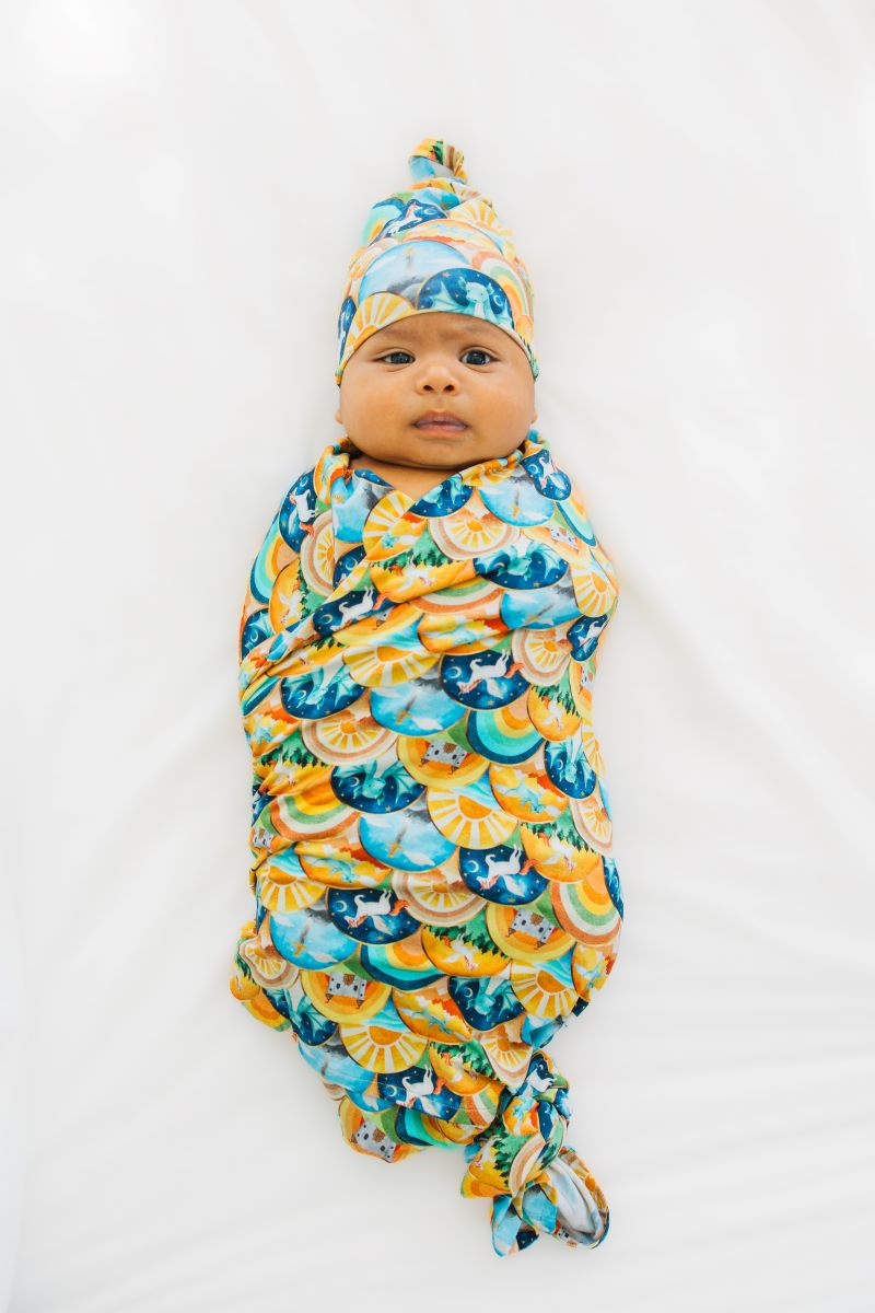 Fairytale Scales Swaddle & Hat Set for Newborn Baby - Soft Cotton Swaddle Blanket and Matching Hat for Nursery, Photography, and Gift