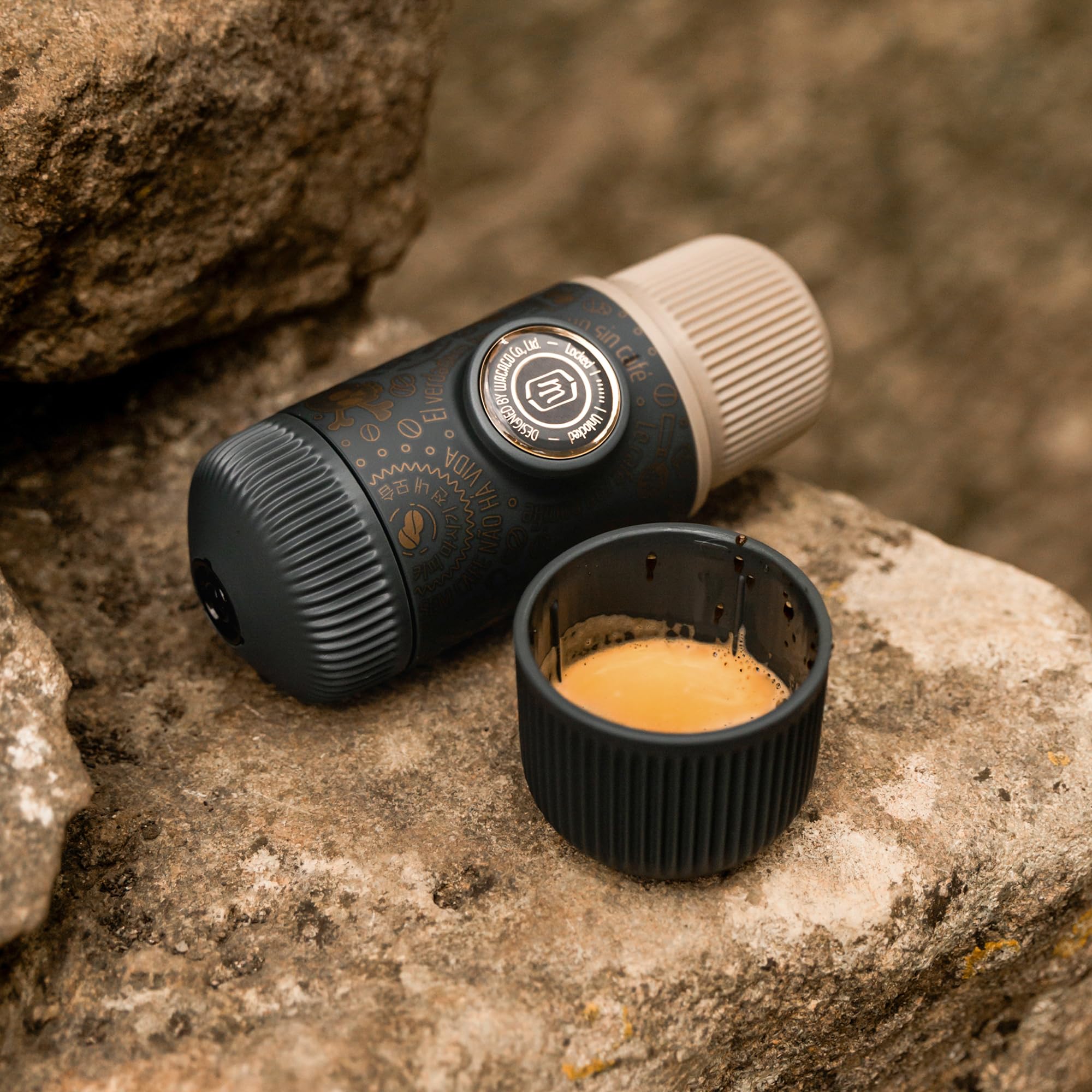 WACACO Nanopresso Portable Espresso Machine - 18 Bar Pressure Handheld Coffee Maker with Protective Case | Manual Operation for Travel, Camping & Office Use (Dark Soul Grey)