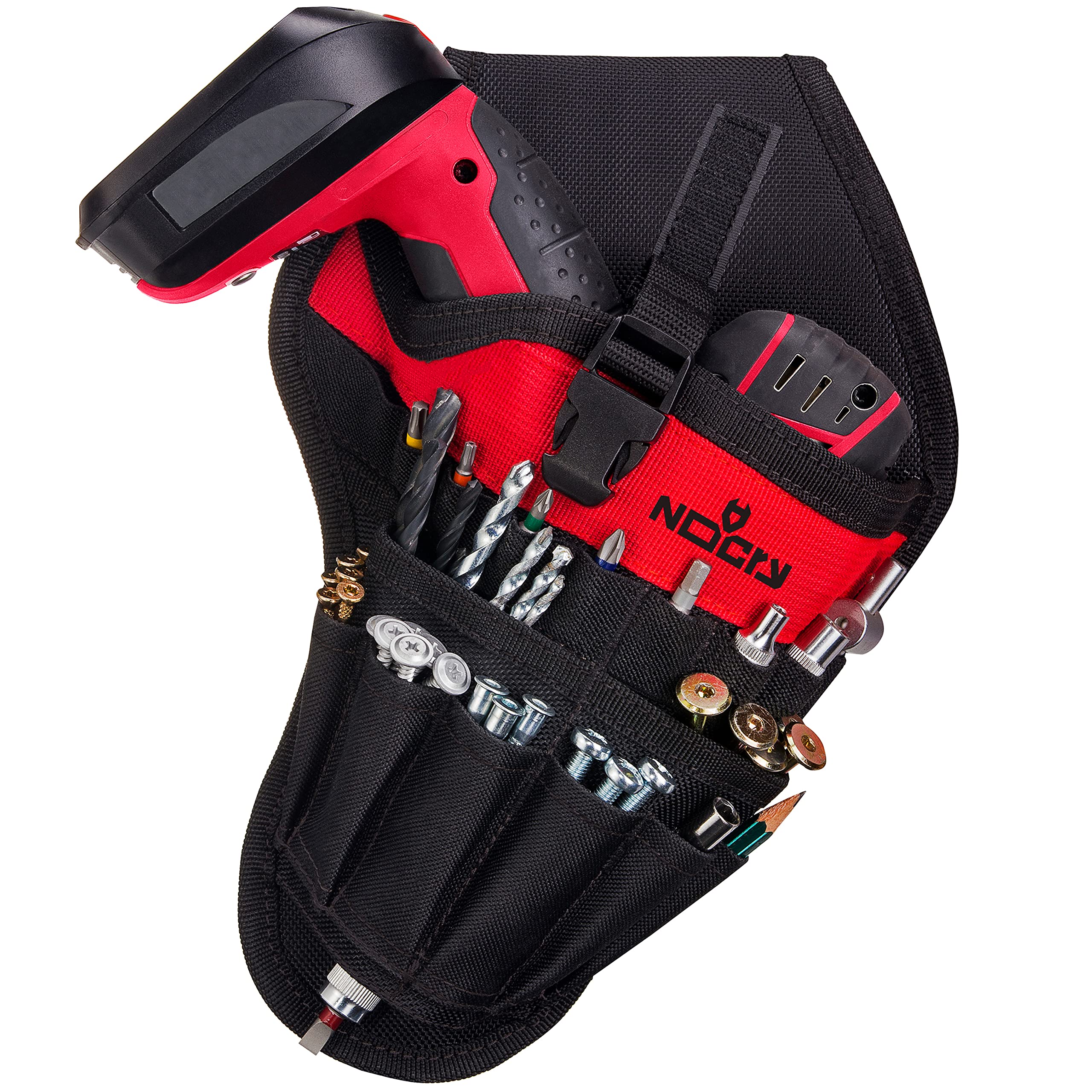 NoCry Fast Draw Drill Holster for Cordless T-Drills - 17 Pockets & Open Loops for Tool & Bit Storage, Belt-Attached | Perfect for Construction, DIY Projects & Electricians | Heavy-Duty & Ergonomic Design