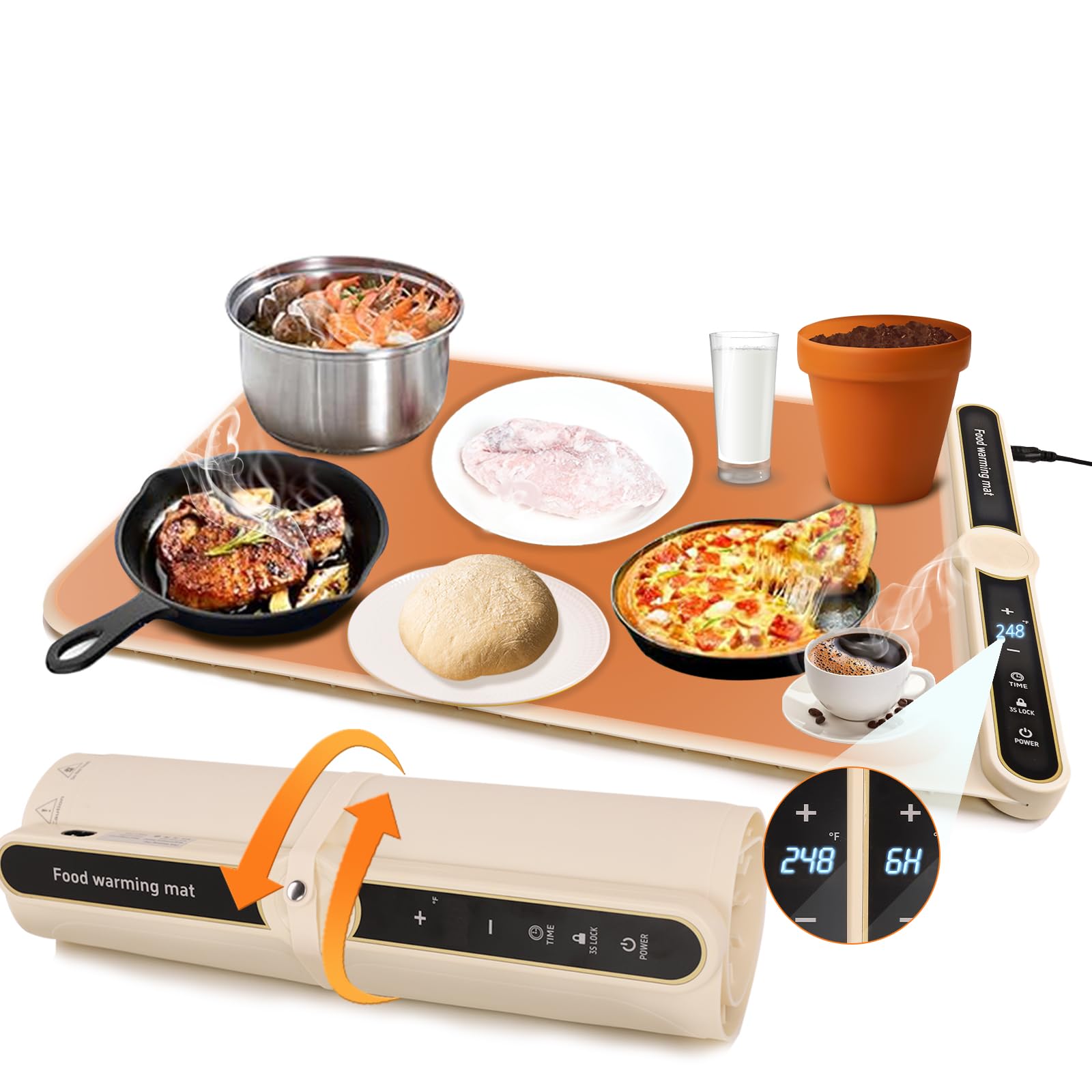 Electric Food Warmer Mat - 24x15 Inch Silicone Buffet Warming Tray with Fast Heating (104-248℉) | 8-Second Quick Heat, Thick Roll-Up Design | Perfect for Party Serving, Buffet Countertops & Restaurant Food Display