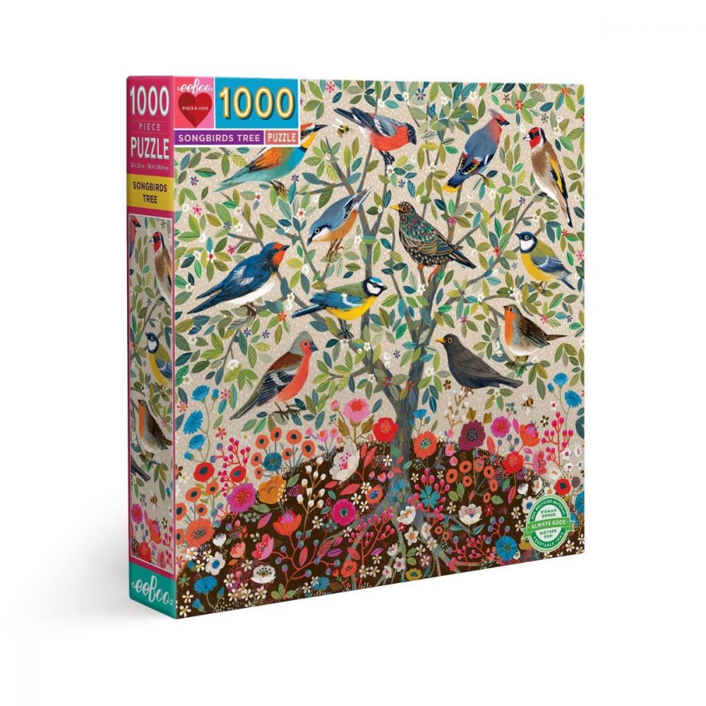 eeBoo 1000 Piece Songbirds Tree Jigsaw Puzzle - Beautiful Bird-Themed Puzzle for Adults & Teens - Perfect for Family Game Night & Relaxation