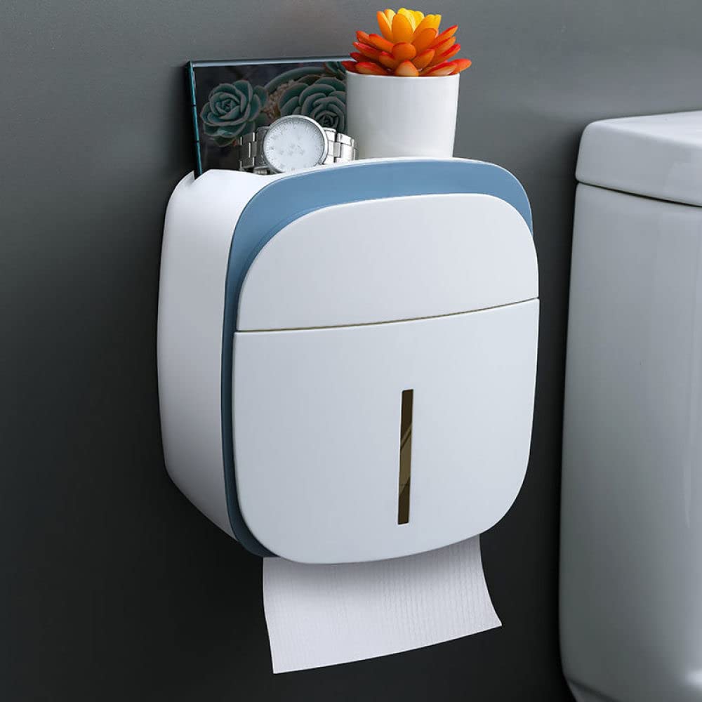 Multifunctional Waterproof Wall-Mounted Toilet Paper Holder with Storage Drawer - No Drill Bathroom Tissue Shelf Organizer for WC Accessories, Sky Blue | Perfect for Small Bathrooms, Powder Rooms & RVs