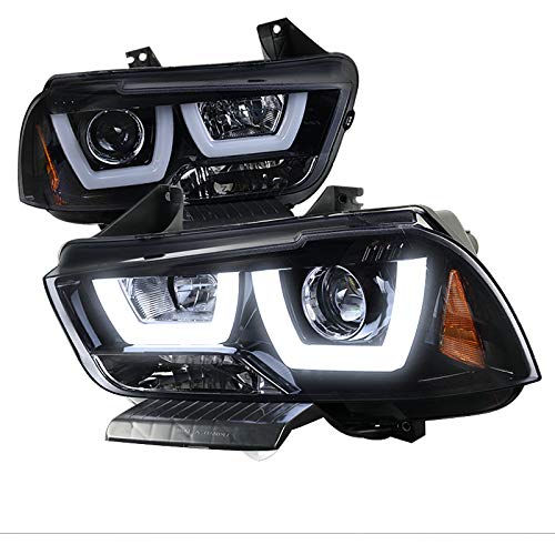 Smoke Lens Black Bezel DRL LED Light Bar Projector Headlights for Dodge Charger 2011-2014 - High Visibility & Style Upgrade for Night Driving & Off-Road Adventures