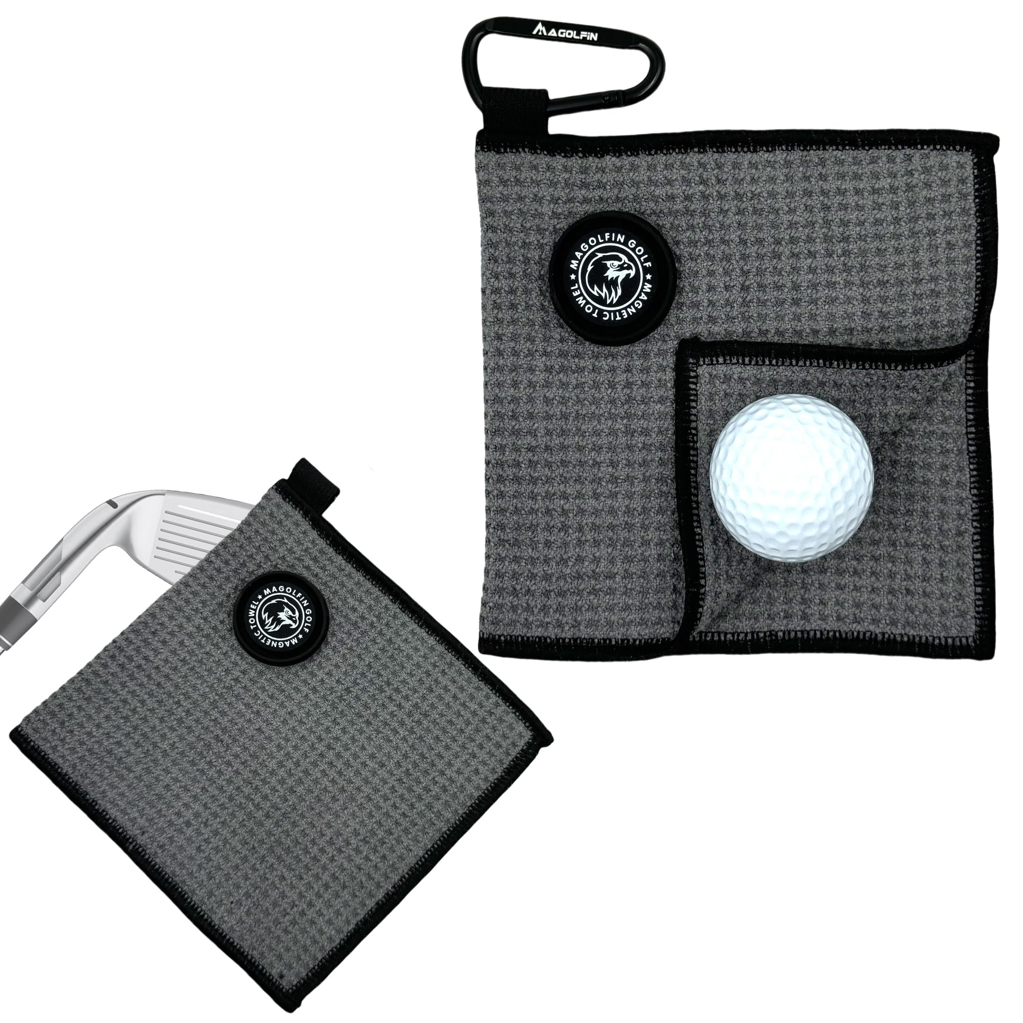 Premium Magnetic Golf Towel with Clip | Microfiber Waffle Design for Superior Absorption | Strong Industrial Magnet for Golf Balls, Bags & Carts | Gray | Perfect for Golf Course, Driving Range & Practice Sessions