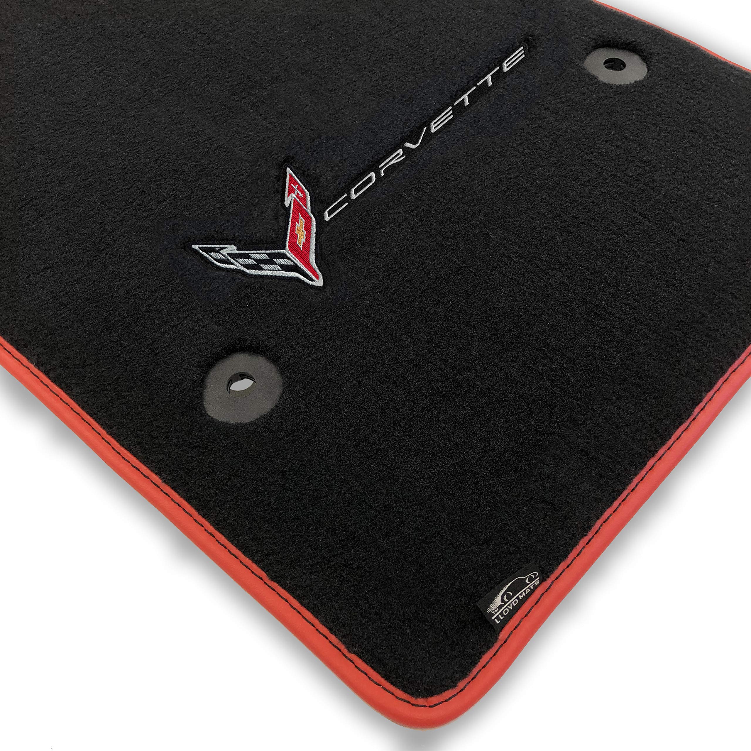 Premium Custom-Fit Carpeted Floor Mats for Corvette C8 2020-2024 | Lloyd Mats Luxury Car Floor Liners | 2-Piece Set with Silver Corvette Logo (Charcoal) | Perfect for Coupe & Convertible Models | Enhance Comfort & Protect Your Vehicle Interior