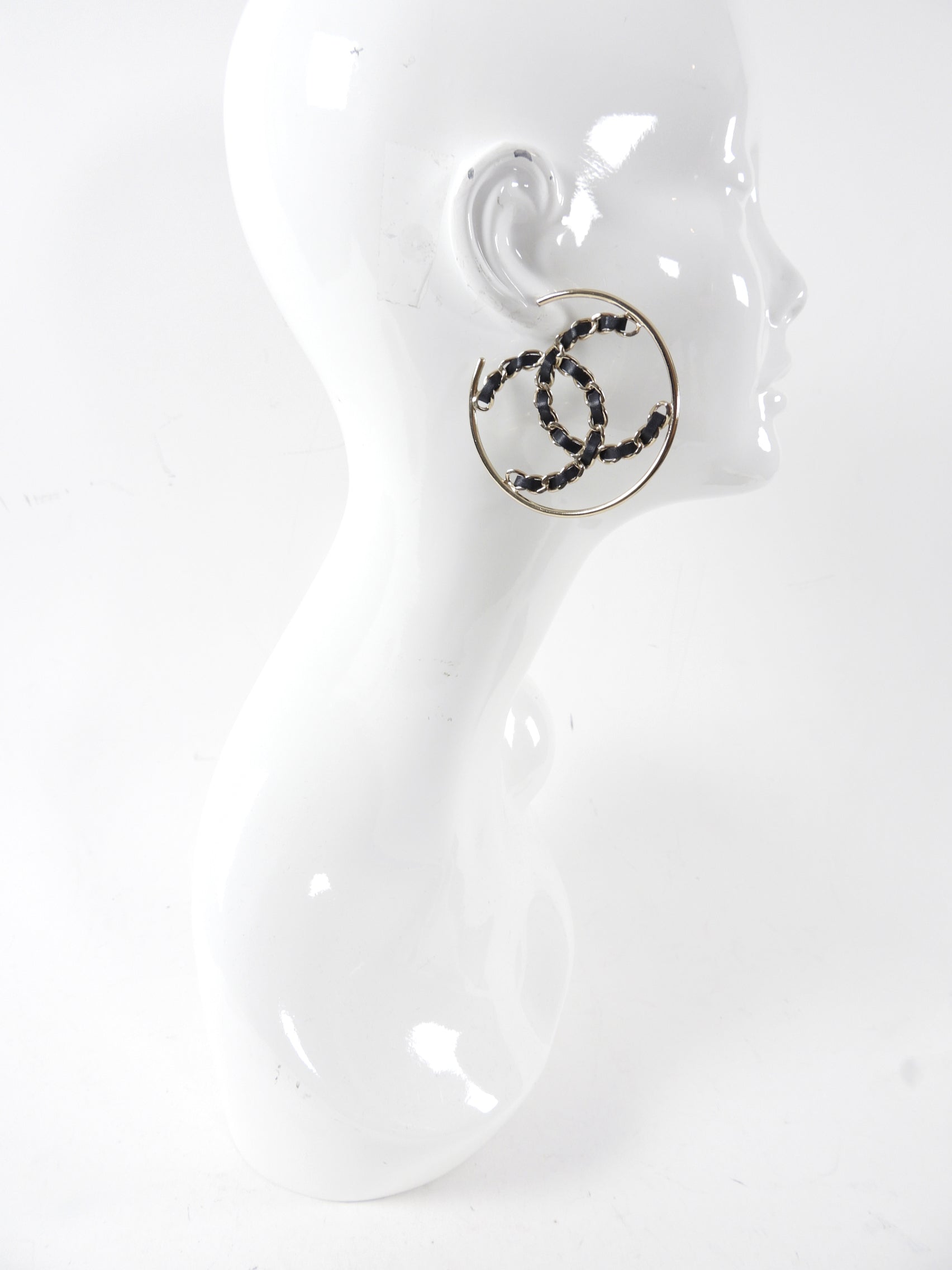Chanel 19B Braided CC Large Light Gold Hoop Earrings for Women - Luxury Designer Fashion Jewelry for Parties, Weddings & Special Occasions