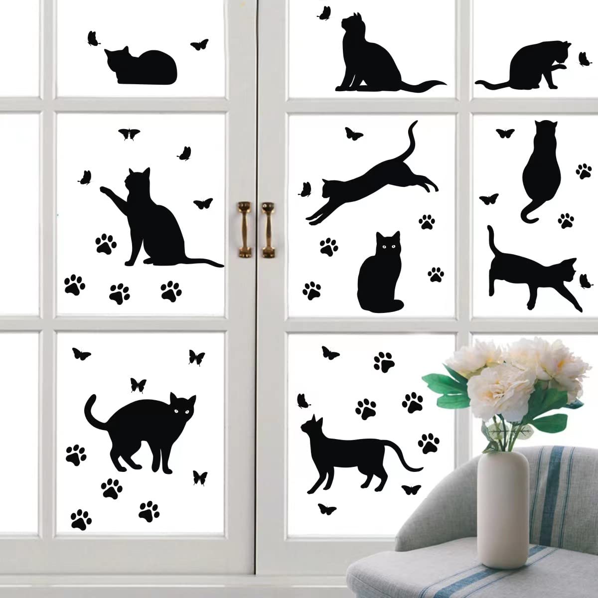 Bamsod Black Cat Wall Stickers for Kids - Removable Vinyl Wall Decals, Cute Cat Wall Art for Bedroom & Nursery Decor - Perfect for Girls' Room, Playroom & Home Wall Decoration