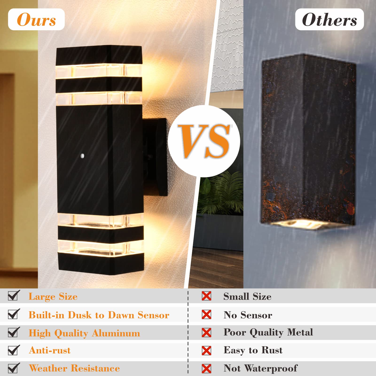 Dusk to Dawn Outdoor Wall Light Fixture - Waterproof Square Up/Down Porch Lights for House, Garage, Patio - Perfect for Nighttime Safety and Landscape Lighting