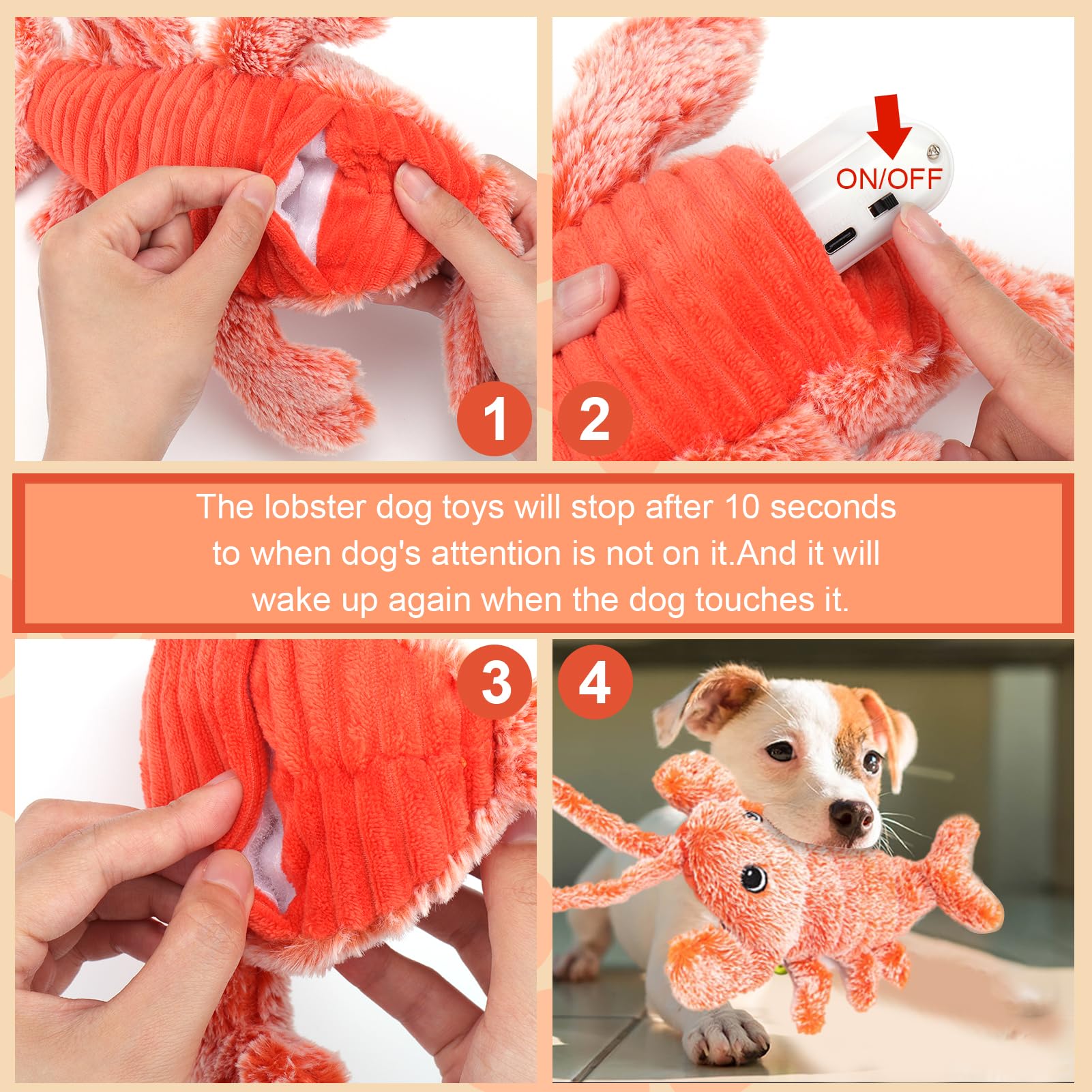 BABORUI Interactive Dog Toys - Rechargeable Wiggly Lobster Chew Toy for Small, Medium & Large Dogs | Puppy Entertainment & Boredom Relief | Indoor Play, Training Reward & Anxiety Relief