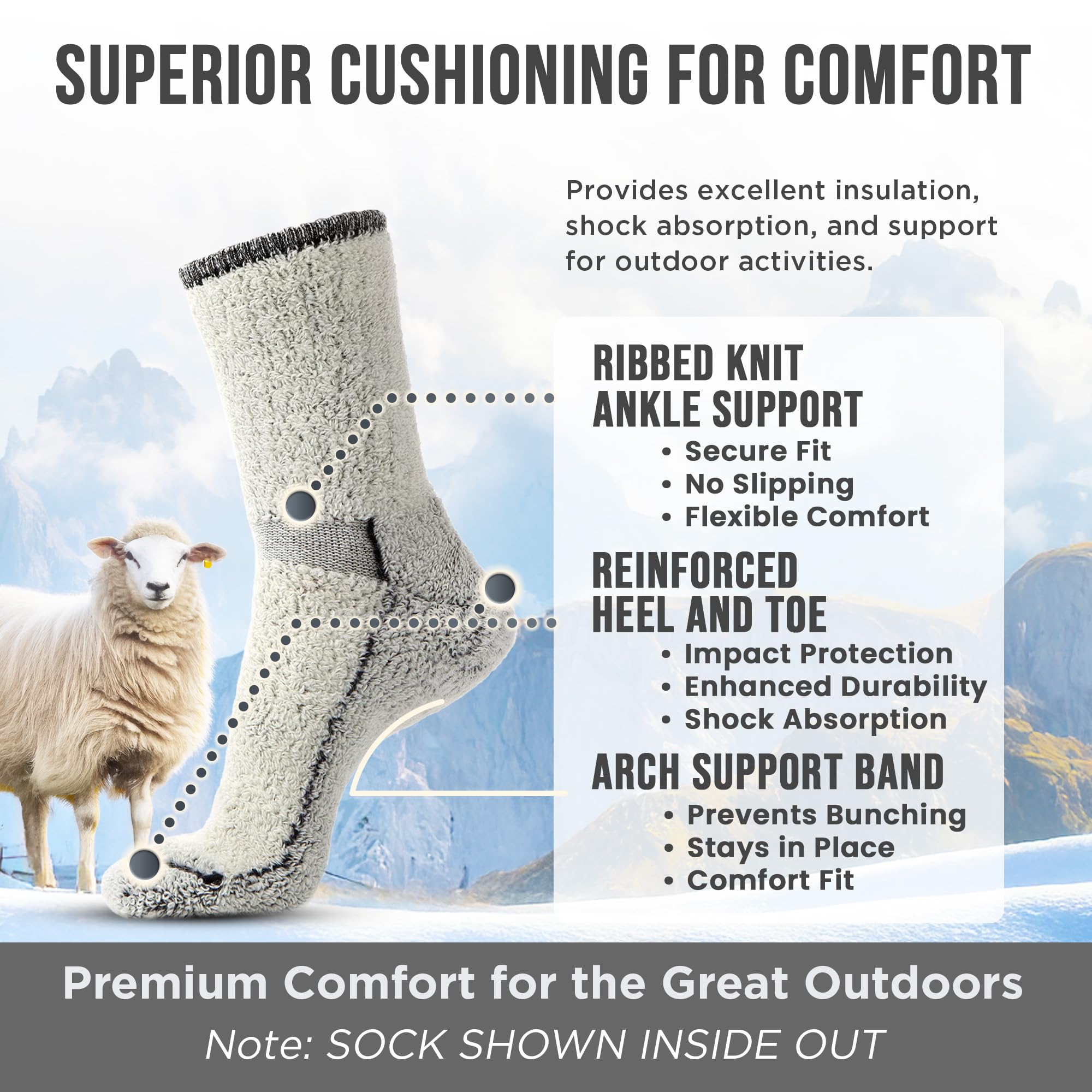 Wildside Wool Mountaineer Alpaca Merino Wool Boot Socks for Men & Women - Warm Hiking & Outdoor Socks - Sizes S-XL - Perfect for Camping, Trekking & Winter Adventures
