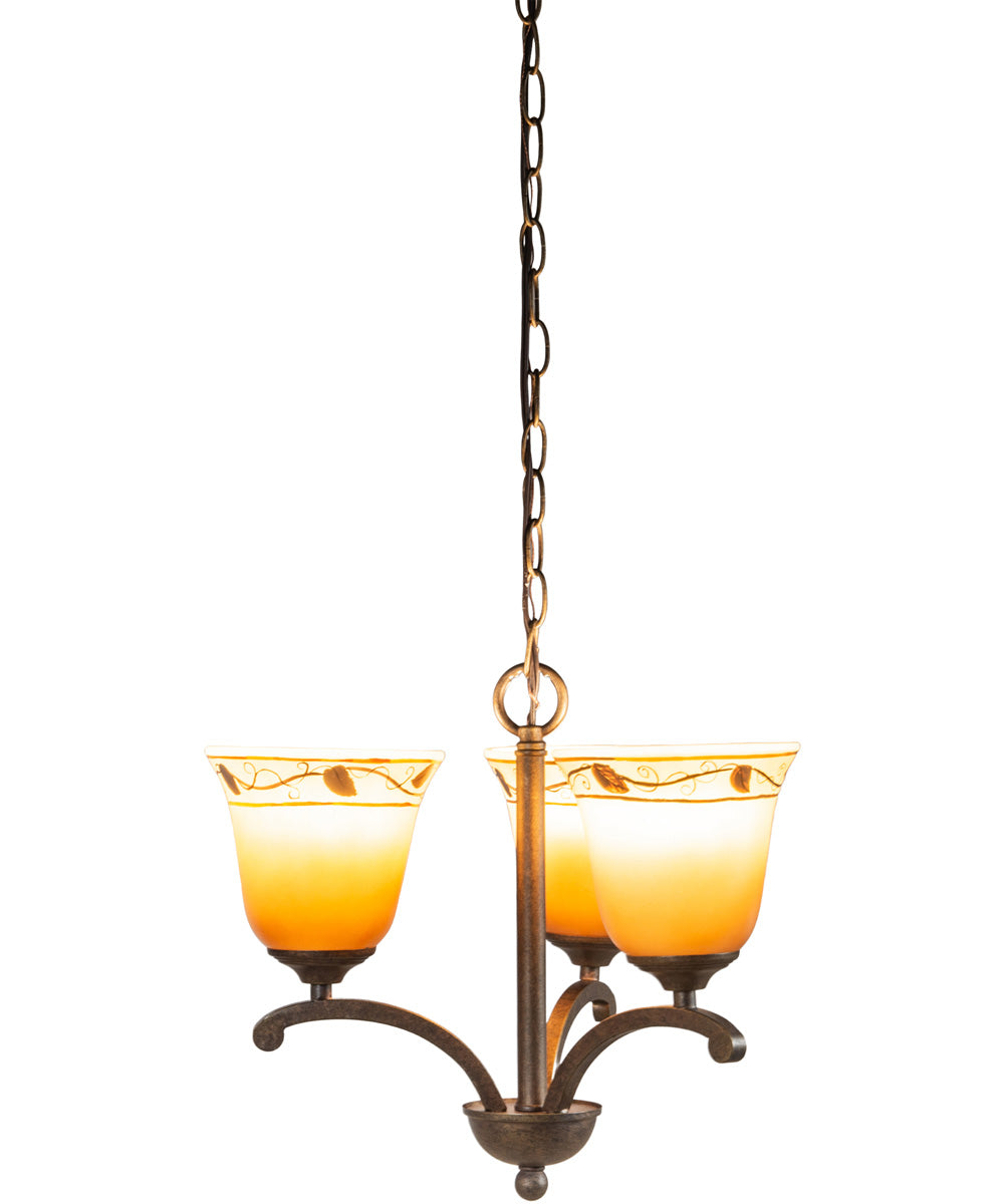 10 Inch Hand-Painted Art Glass Chandelier with W Garden Leaf Design - 3 Lights, Vintage Style Ceiling Fixture for Dining Room, Bedroom, or Living Room Decor