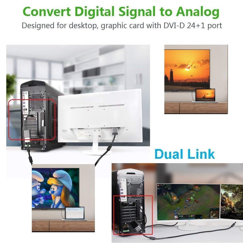 Active DVI-D to VGA Adapter Converter - 24+1 Pin Male to Female Video Cable for PC, Laptop, Monitor, Projector | Perfect for Home Office, Gaming & Presentations
