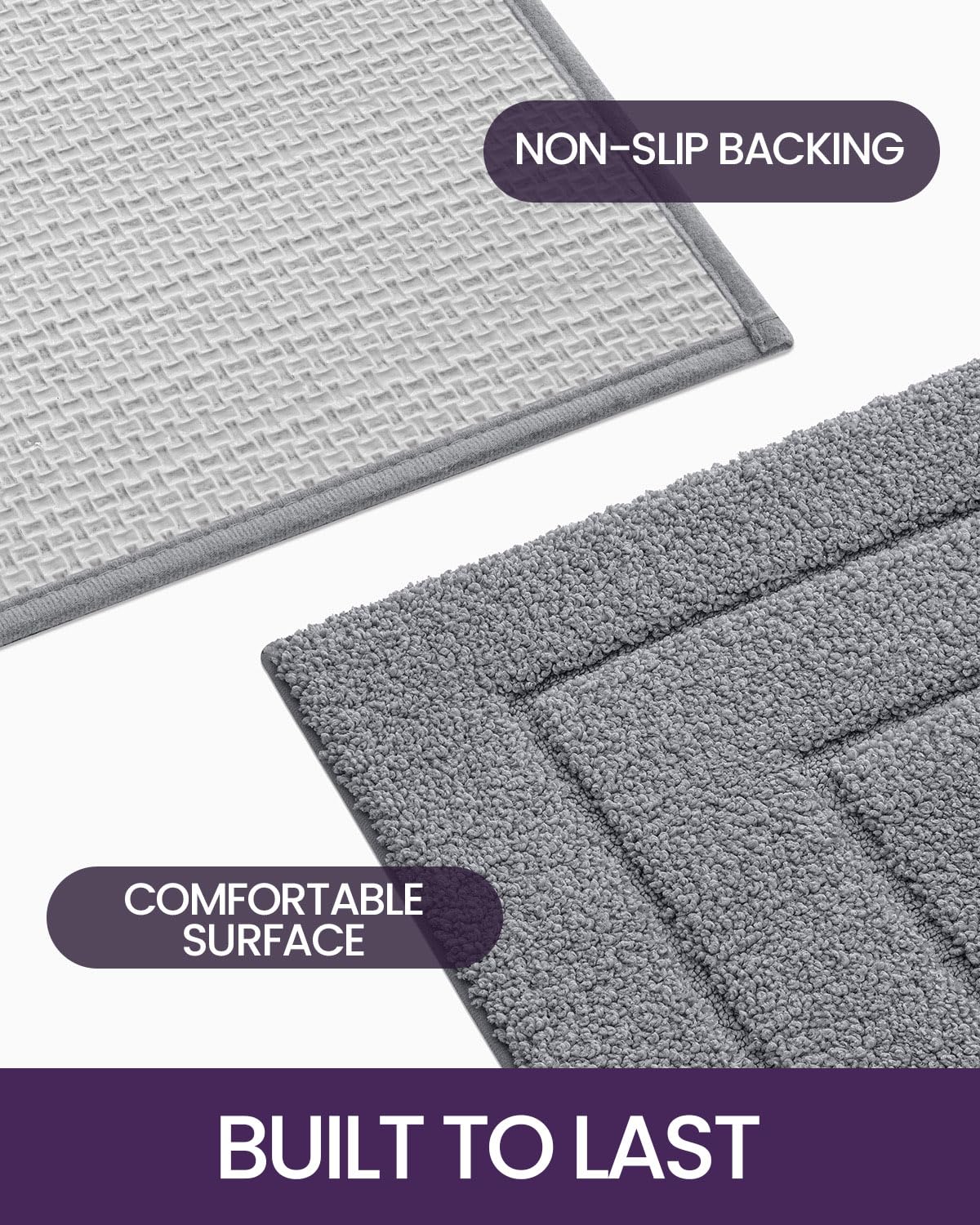 DEXI Non-Slip Bathroom Rug 36x24 Inch, Super Absorbent Quick Dry Shower Mat with Rubber Backing - Soft Washable Microfiber Bath Mat for Bathroom Floor, Grey - Perfect for Bathroom, Shower & Vanity Areas