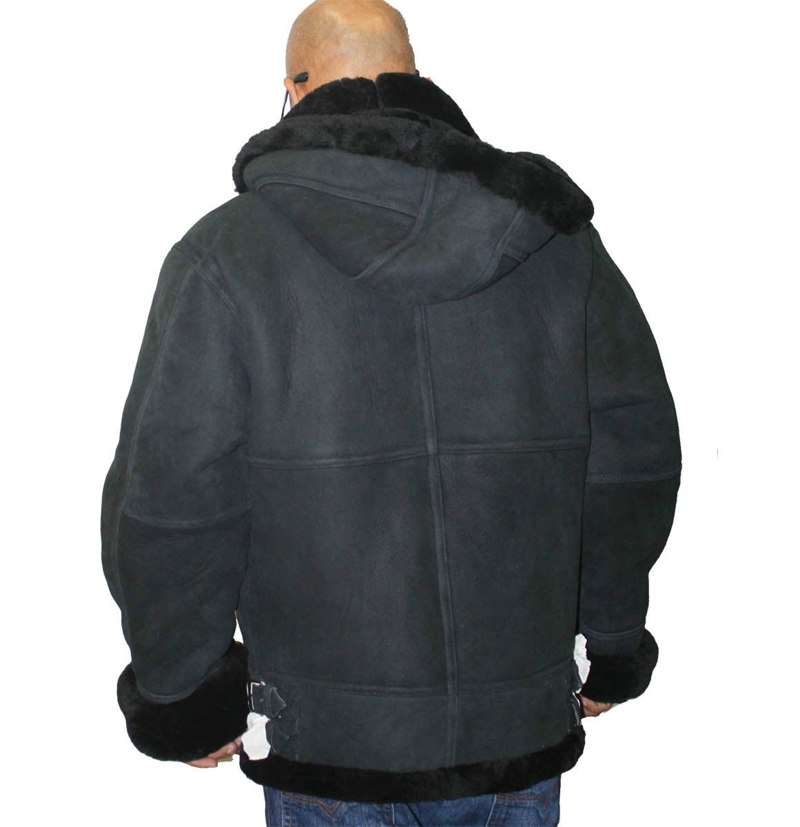 Men's Genuine Shearling Sheepskin Hooded Winter Jacket with Zipper - Warm Fleece Lined Coat for Cold Weather, Outdoor Activities & Casual Wear