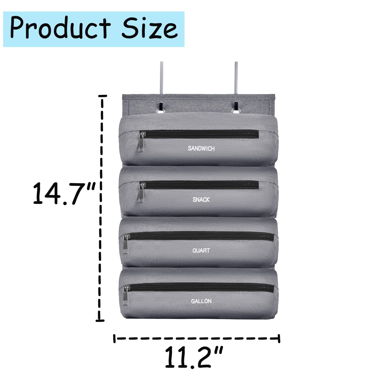 Plastic Zipper Bag Organizer for Gallon, Quart, Sandwich & Snack Food Storage - Kitchen & RV Camper Storage Solution (Grey) | Perfect for Pantry Organization, Camping Trips & Space-Saving Kitchen Storage