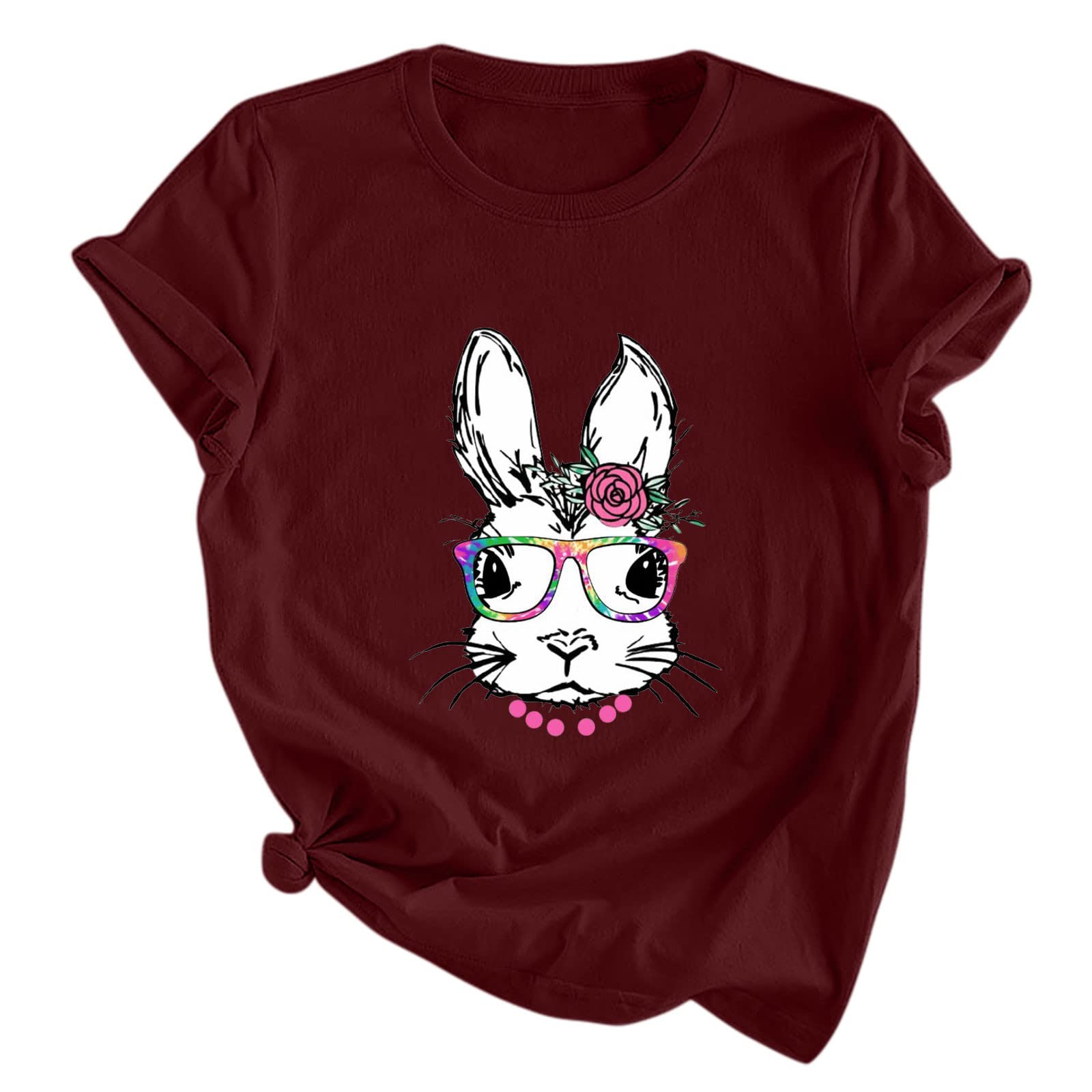 Women's Cute Bunny Print T-Shirt - Lightweight Casual Short Sleeve Pullover Top with Easter Rabbit Graphic - Perfect for Spring Outfits, Easter Celebrations & Casual Wear