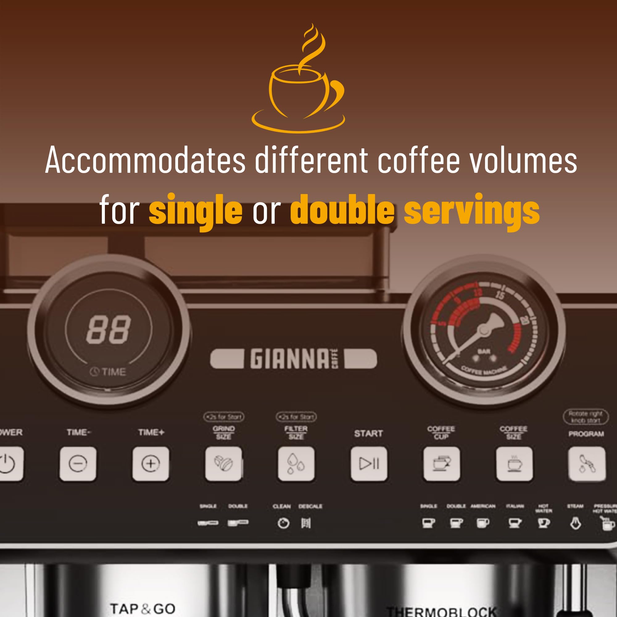 Professional GIANNA 20 Bar Espresso Machine with Built-in Grinder & Milk Frother - Removable Water Tank for Easy Cleaning - Perfect for Making Latte, Cappuccino at Home or Office - Compact Coffee Maker for Small Spaces & Daily Use