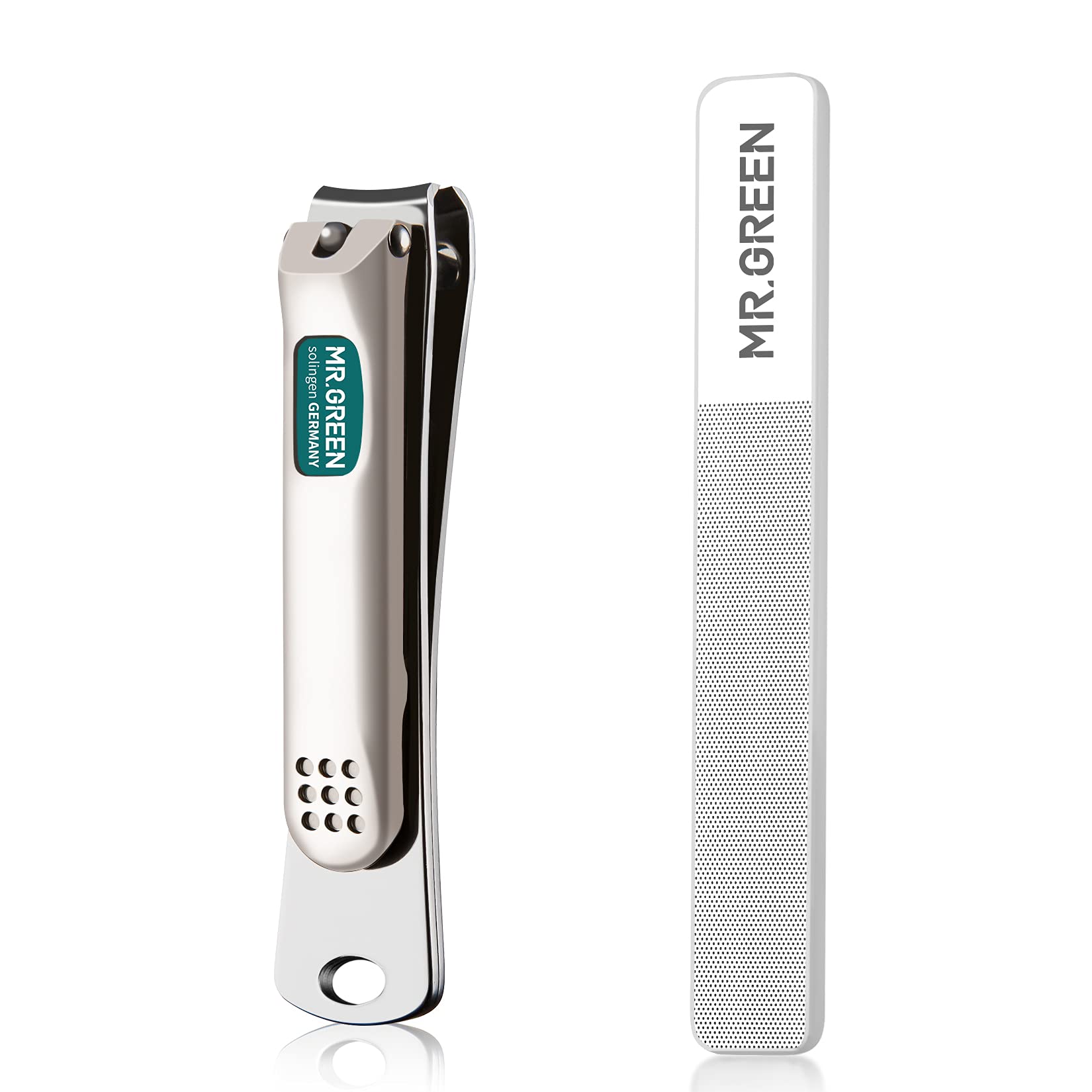 Premium MR.GREEN Nail Clippers Set - Professional Stainless Steel Curved Blade Fingernail & Toenail Cutter with Nail File & Glass Nail Buffer - Perfect for Manicure, Pedicure & Travel Grooming Kit