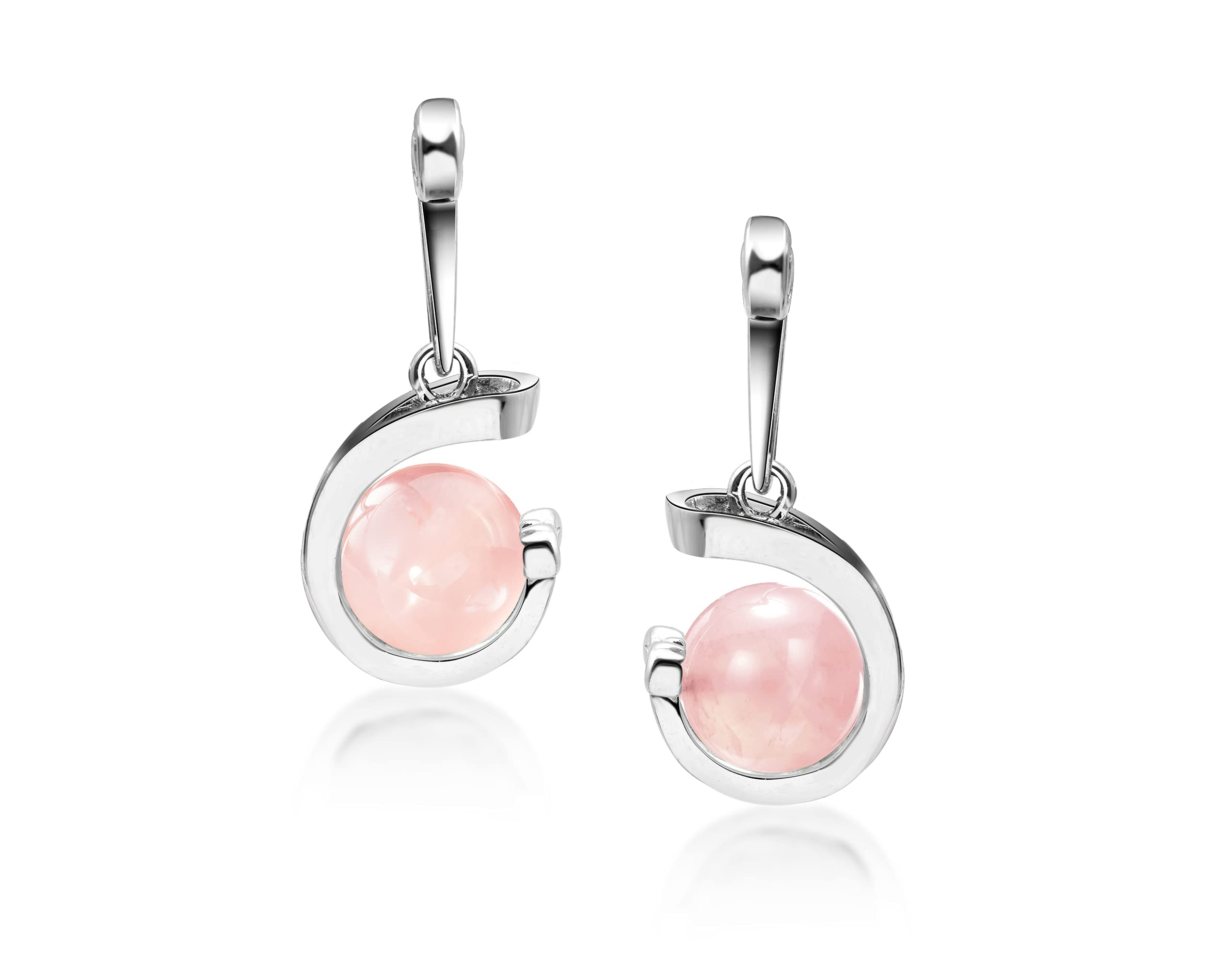 Rose Quartz Drop Dangle Earrings - October Birthstone Ball Earrings for Women - Simple Silver Round Everyday Jewelry - Perfect for Gifts, Office Wear & Special Occasions