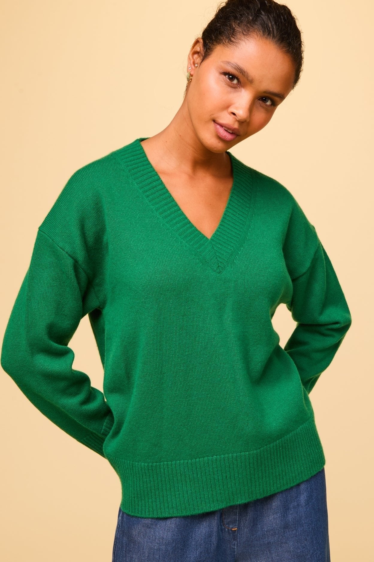 Soft Merino Wool Relaxed V-Neck Sweater for Women | Cozy Winter Pullover | Perfect for Casual Wear & Layering