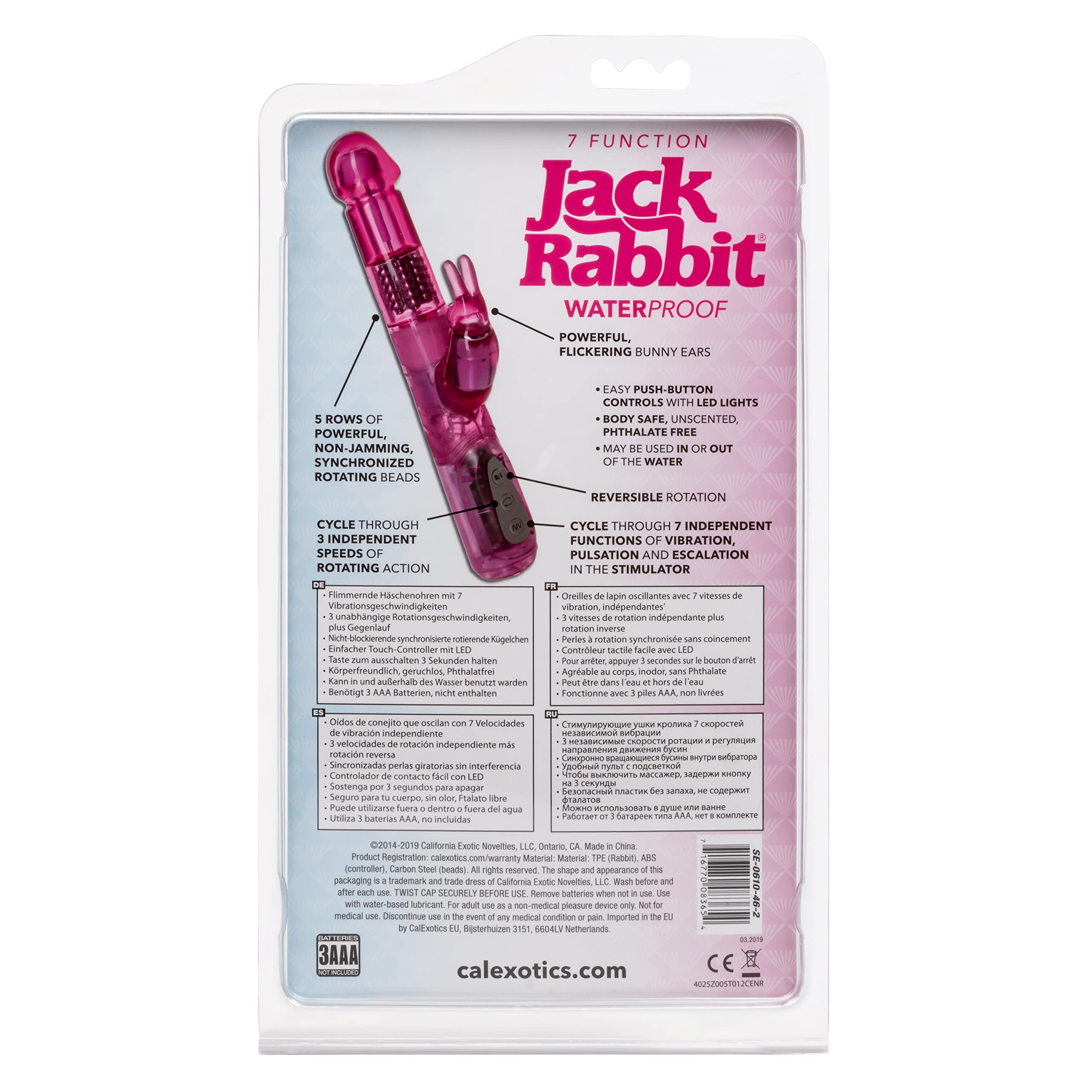 CalExotics 7-Function Jack Rabbit Vibrator with Rotating Shaft - Waterproof G-Spot & Clitoral Stimulator for Couples - Hands-Free Adult Sex Toy in Pink | Perfect for Solo Play & Romantic Nights