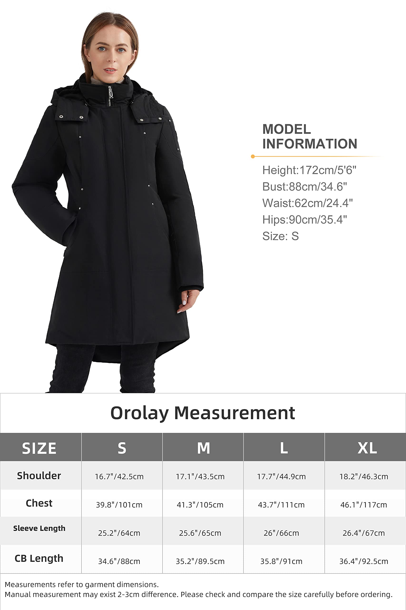Orolay Women's Mid-Length Down Coat - Hooded Winter Parka with Stand Collar | Warm Puffer Jacket for Cold Weather, Outdoor Activities & Daily Commute